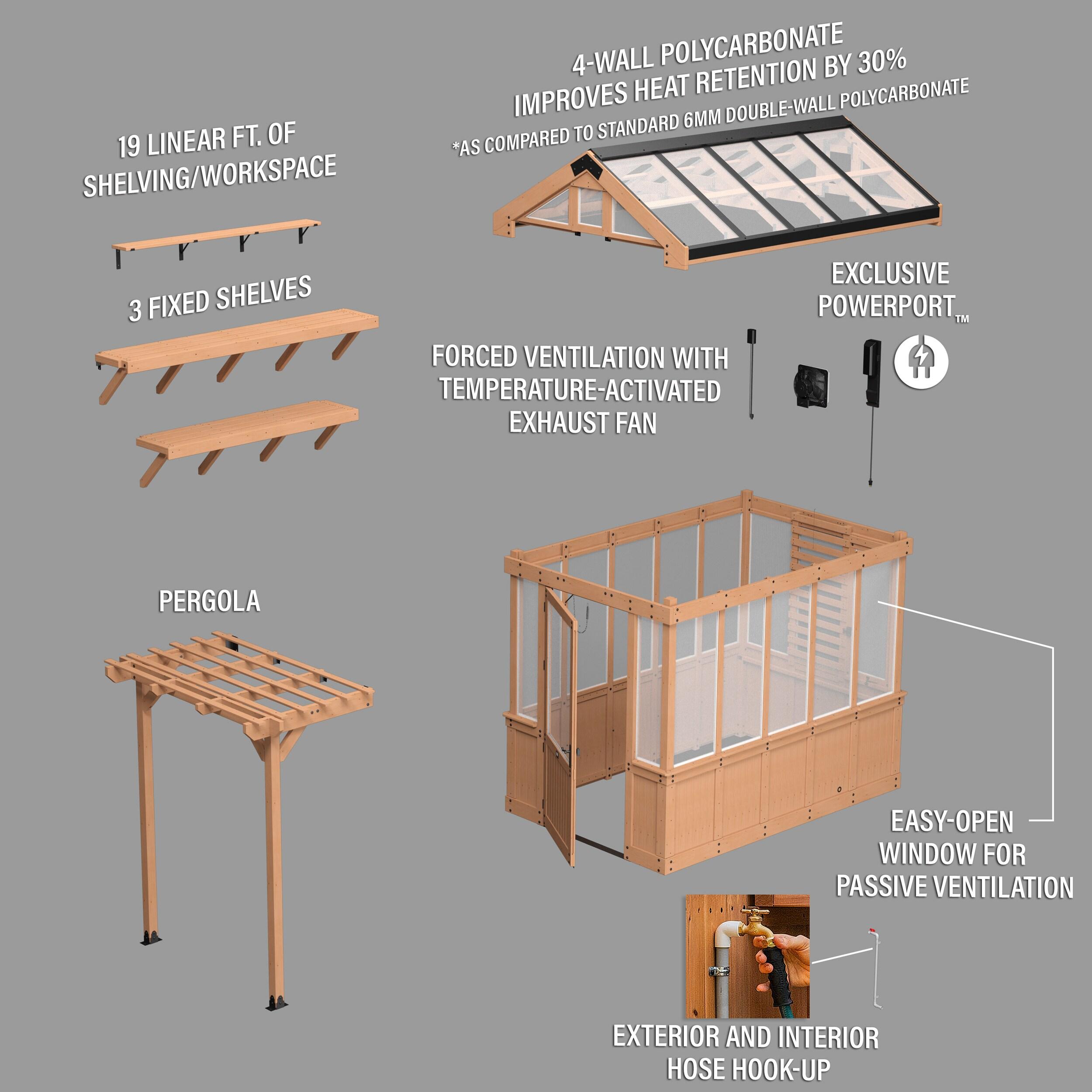 Backyard Discovery Bellerose 9' x 6' Cedar Wood and Polycarbonate Greenhouse Kit, Pergola