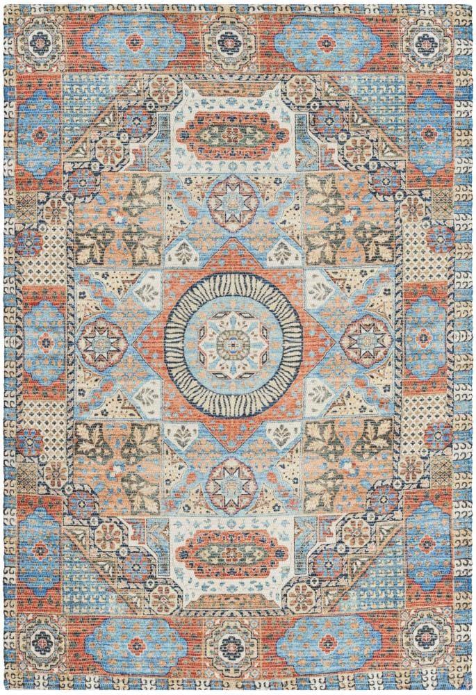 Saffron SFN541 Hand Loomed Area Rug - Orange/Blue - 5'x8' - Safavieh.
