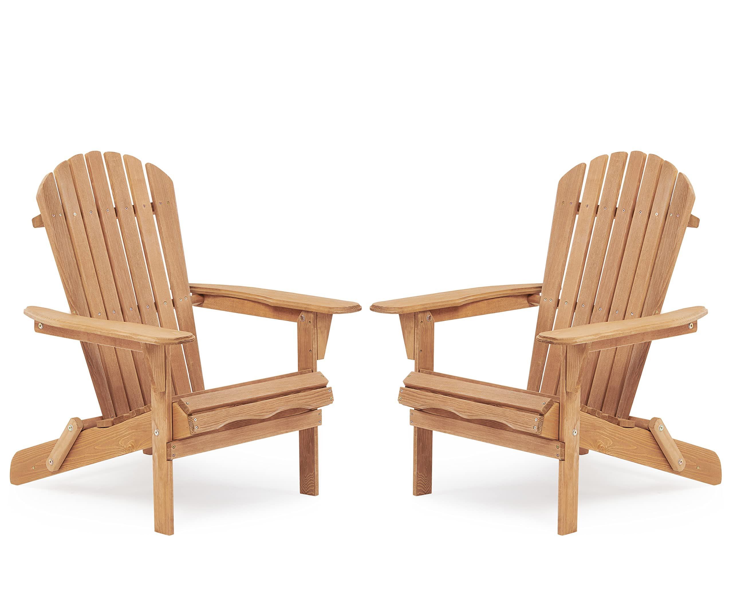 CLEARANCE! Wooden Outdoor Folding Adirondack Chair Set of 2 Wood Lounge Patio Chair for Garden,Garden, Lawn, Backyard, Deck, Pool Side, Fire Pit,Half Assembled,