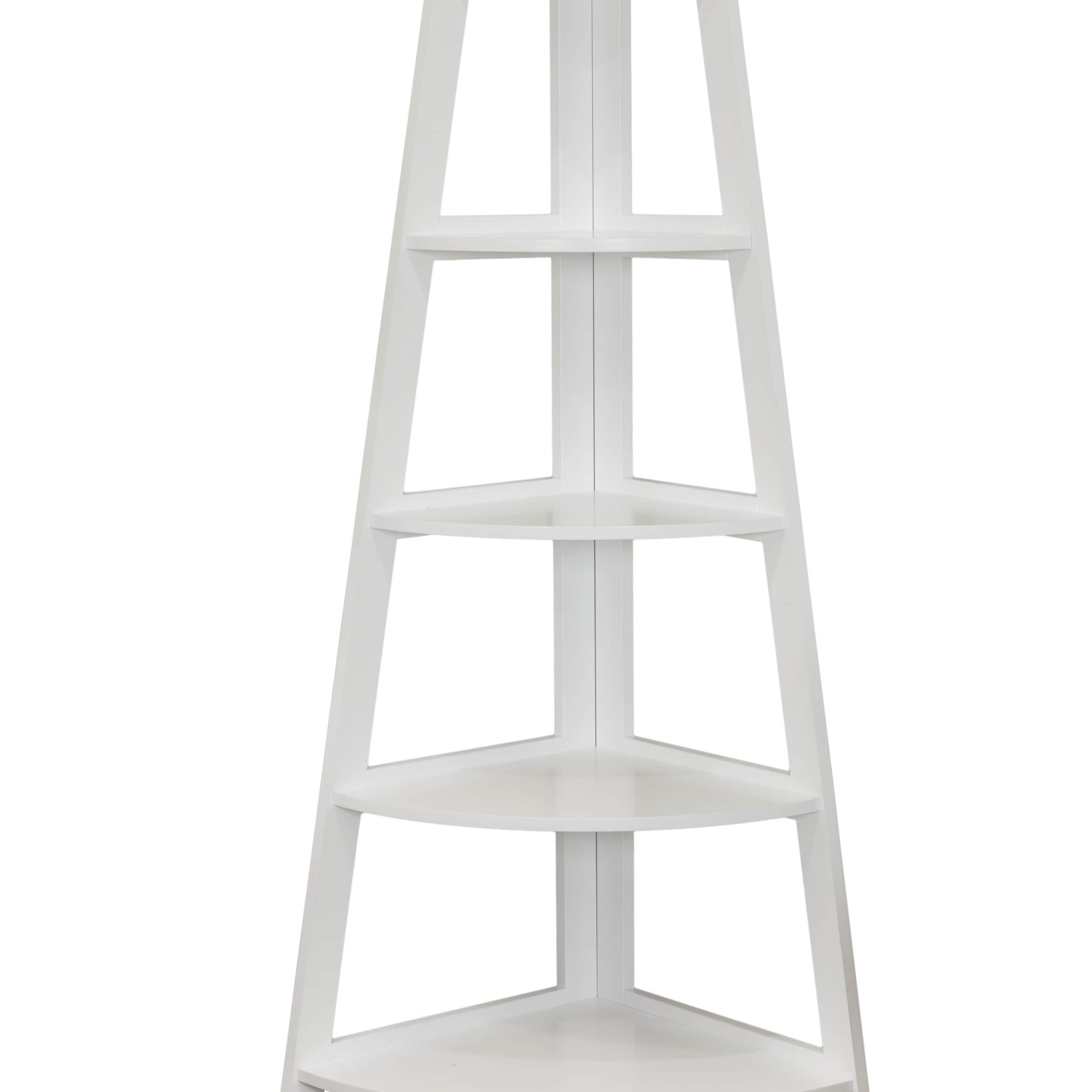 63" x 26.5" Five-Tier Pyramid Corner Ladder Shelf White - Danya B.: Modern Display, MDF Wood, Open Shelves