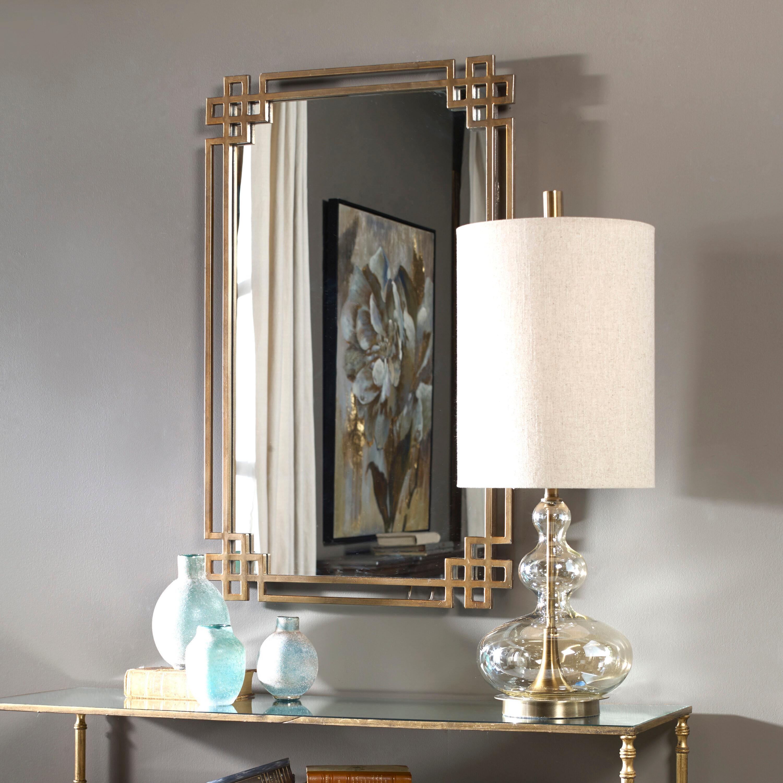 Uttermost Rectangular Vanity Accent Wall Mirror Industrial Plated Gold Metal Open Frame 23" Wide for Bathroom Bedroom Living Room