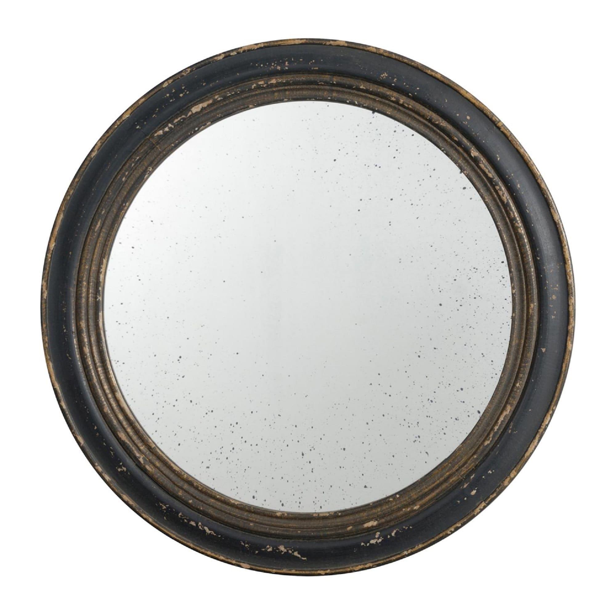 Vintage Round Brown Wood Composite Wall Mirror