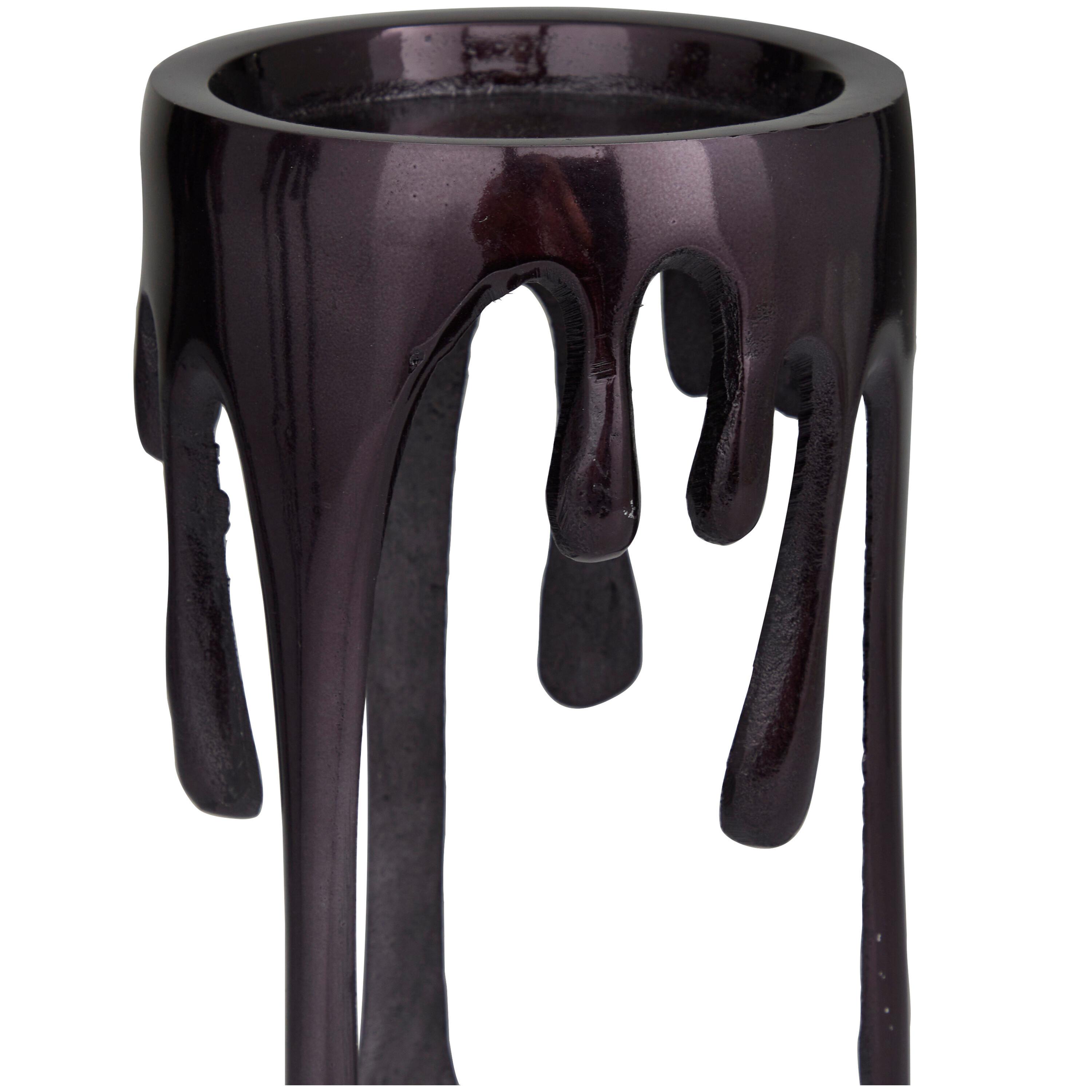 CosmoLiving by Cosmopolitan Contemporary Aluminum 3D Melting Candle Design Candle Holder, Set of 3 12" 10" 8" with Glossy Metallic Black Finish