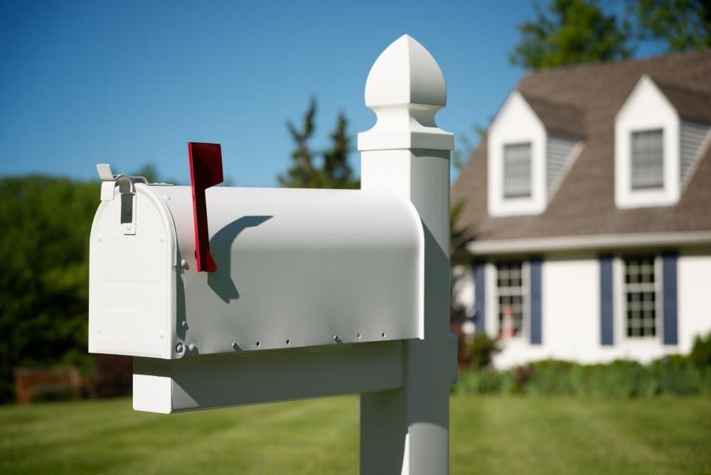 Architectural Mailboxes Admiral™ Rust-Proof Aluminum Metal Post Mounted Mail Box for Outside, White, Medium Curbside Mailbox, USPS Approved for Residential Delivery