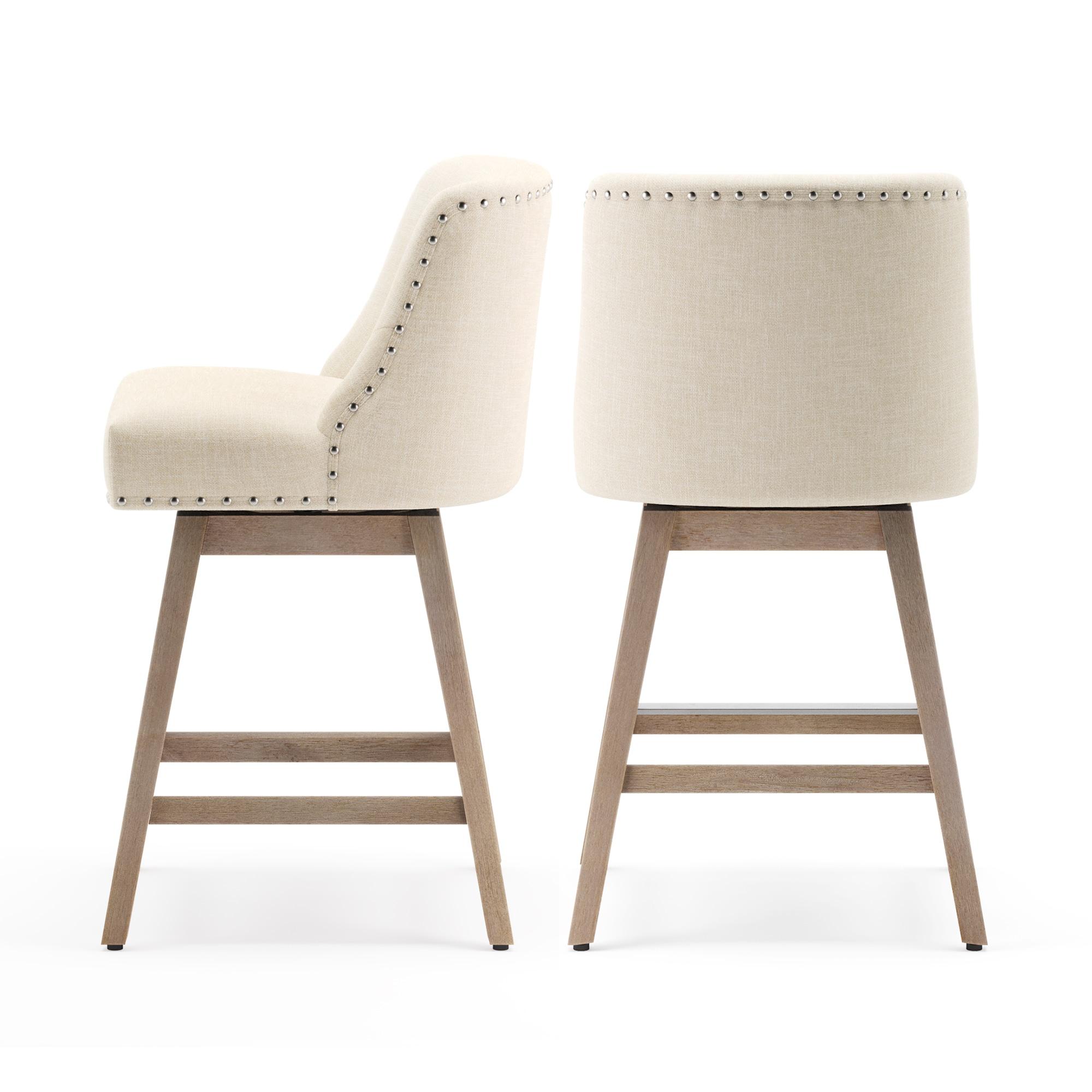 LUE BONA Set of 2 Beige 26-in H Counter height (24-in to 27-in) Square Seat Upholstered Swivel Wood Back Bar Stool Back