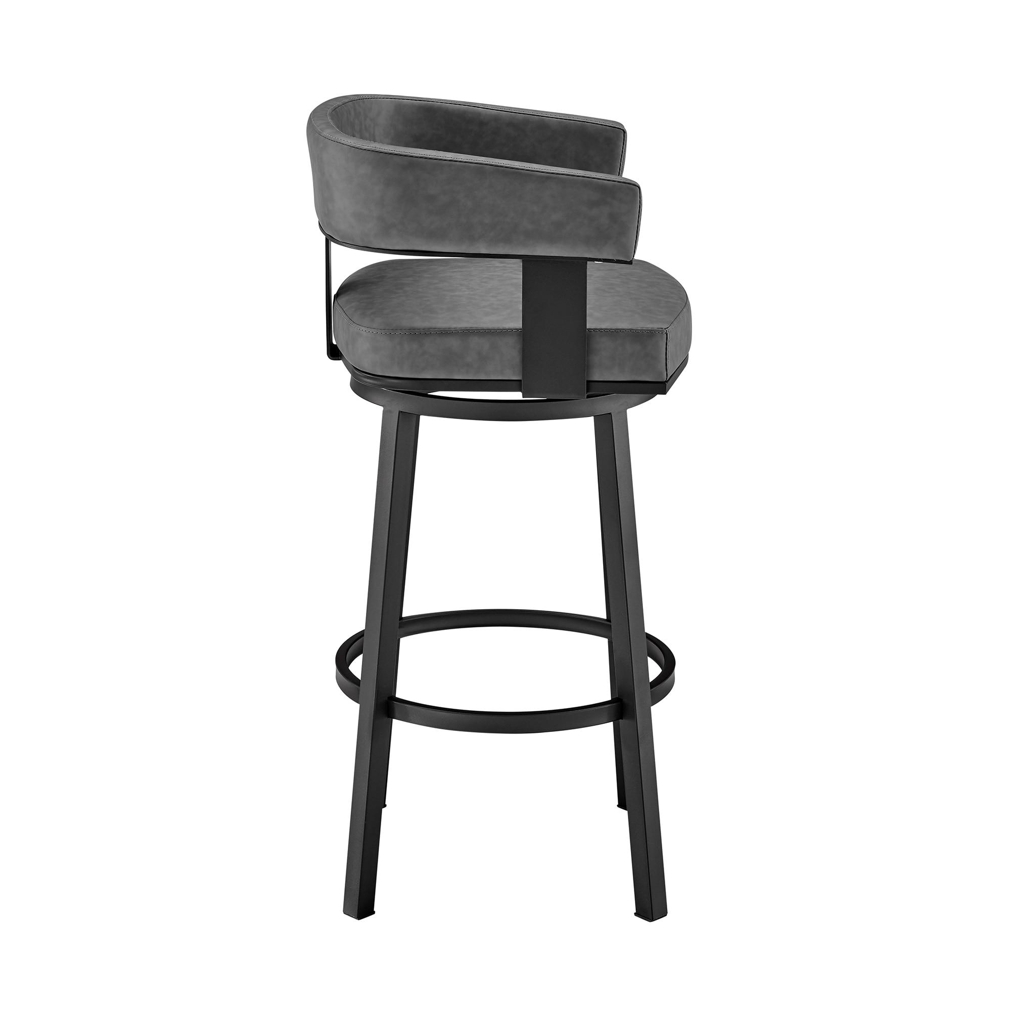 Armen Living Lorin 26" Modern Faux Leather Counter Swivel Stool in Gray/Black