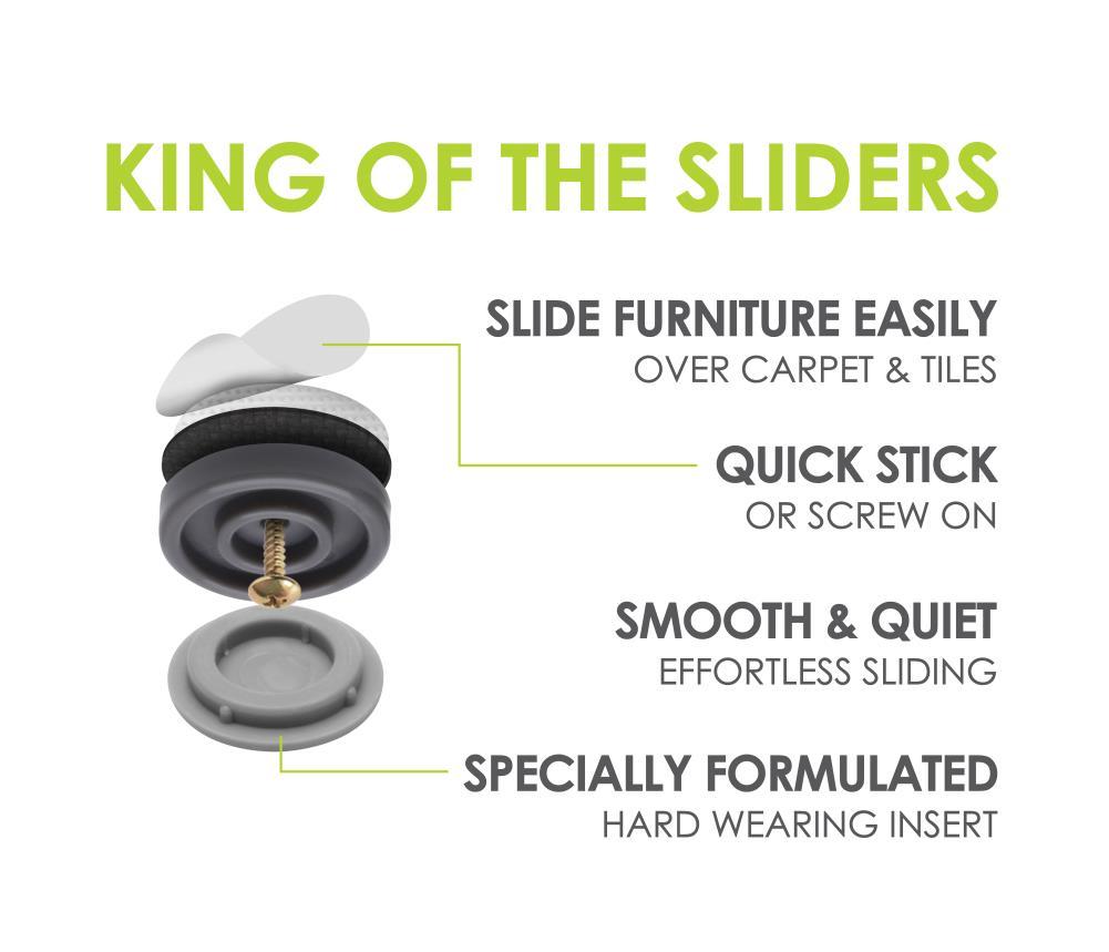 GorillaGlides CB193 3/4 Inch Chair Glides / Furniture Feet Floor Protectors (Set of 16 Sliders) Self-Adhesive or Screw-On, for Sliding on Carpet and Hard Surface Flooring, Round