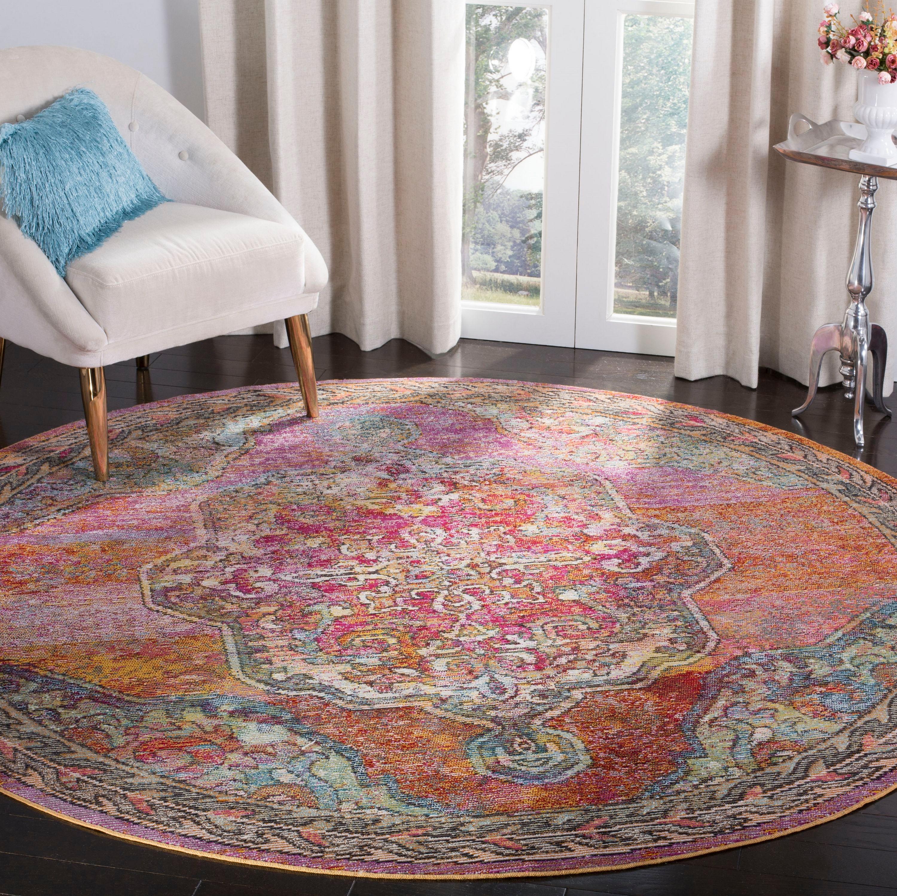 Crystal CRS502 Power Loomed Area Rug - Orange/Light Blue - 7' Round - Safavieh.