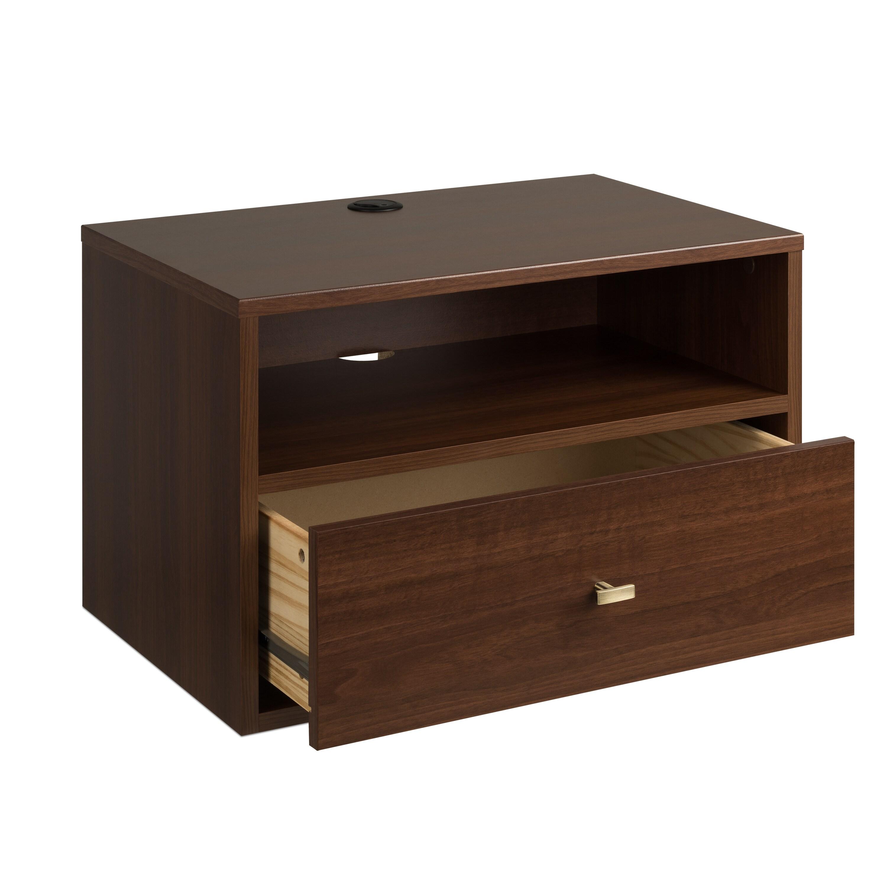 Floating 1 Drawer Nightstand with Open Shelf Cherry - Prepac: Laminated, Cable Management, Metal Glides