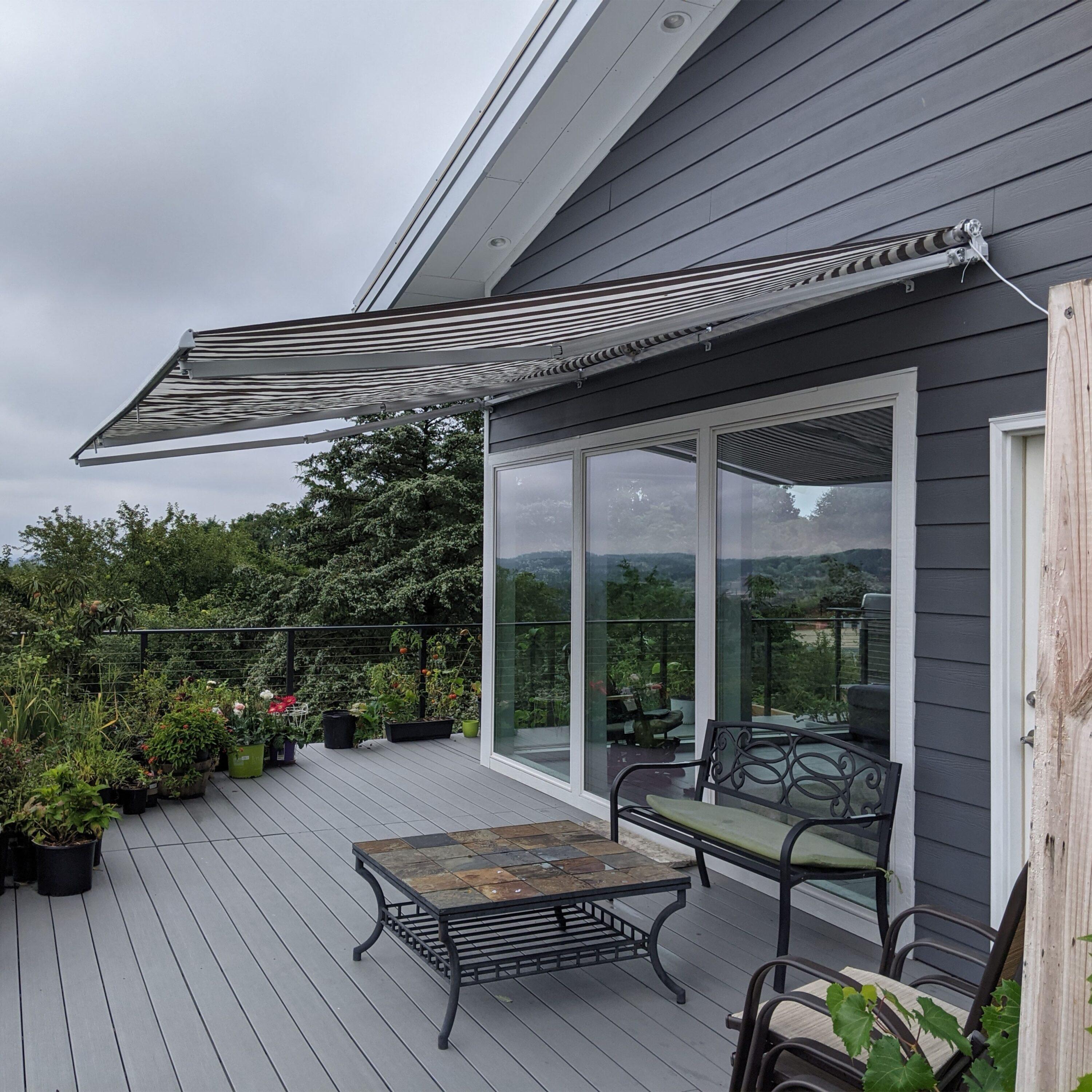 Motorized Retractable White Frame Patio Awning
