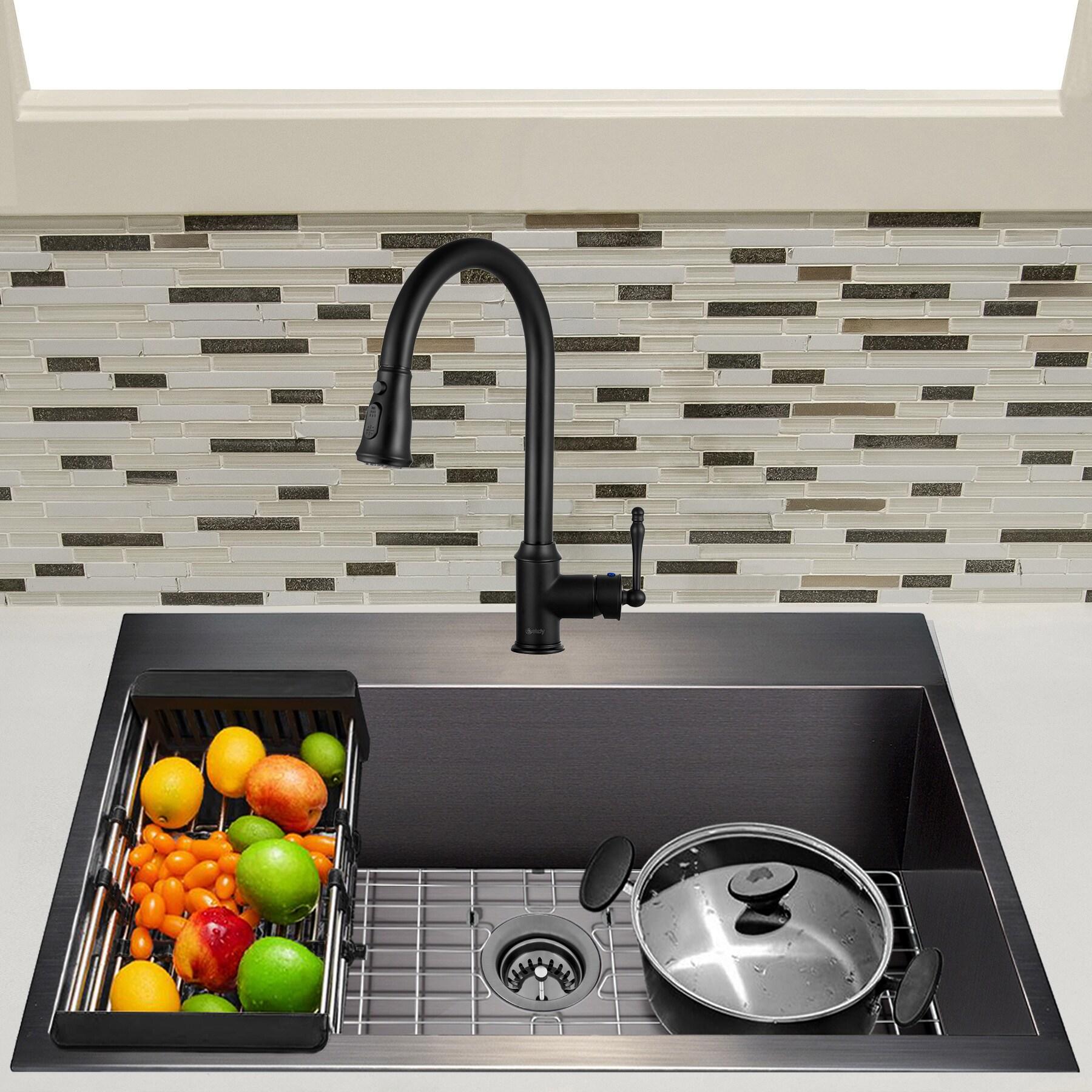 Drop-In 33-in x 22-in Gunmetal Black Stainless Steel Single Bowl 1-Hole Kitchen Sink All-in-one Kit