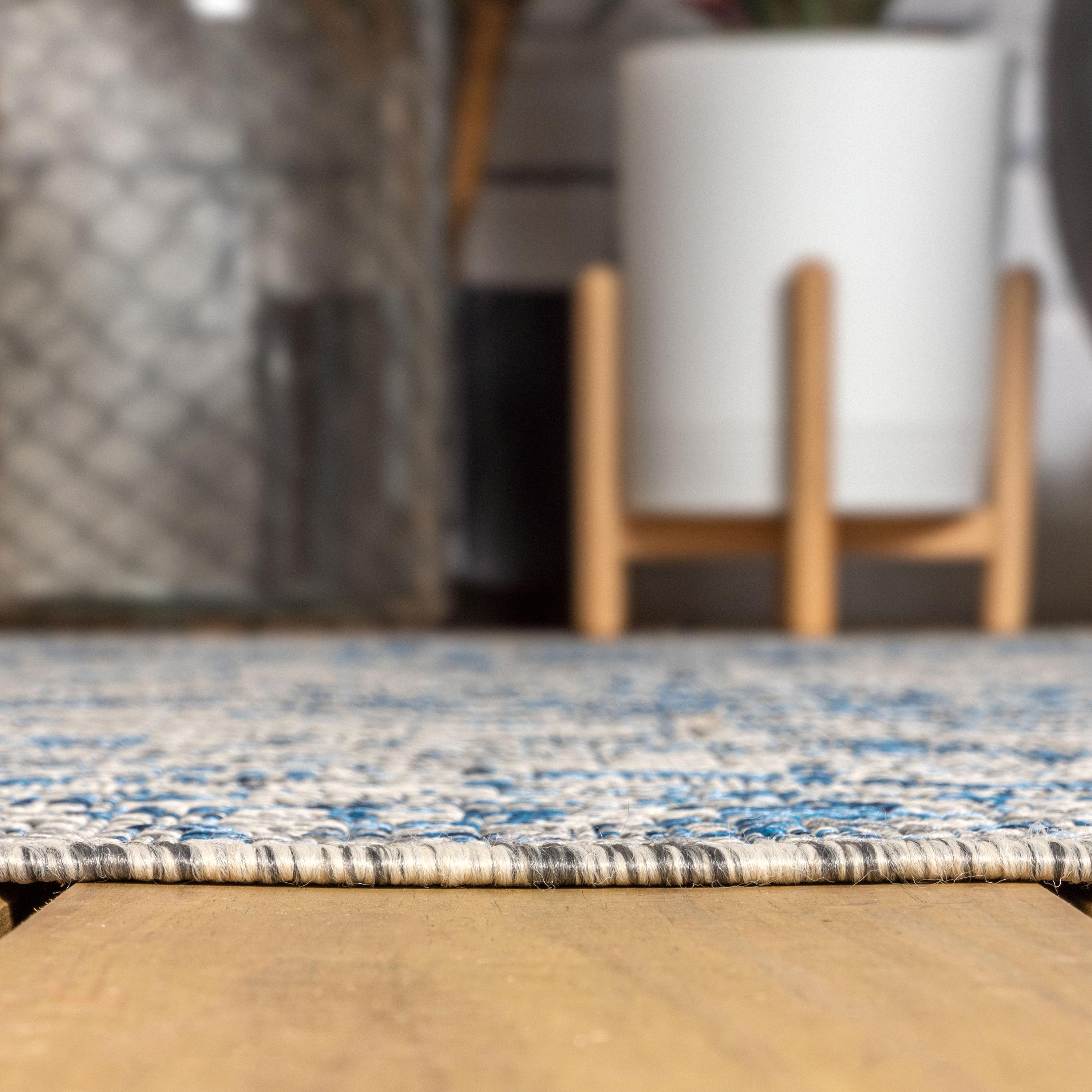 3'x5' Rozetta Boho Medallion Textured Weave Indoor/Outdoor Area Rug, Gray/Navy - JONATHAN Y