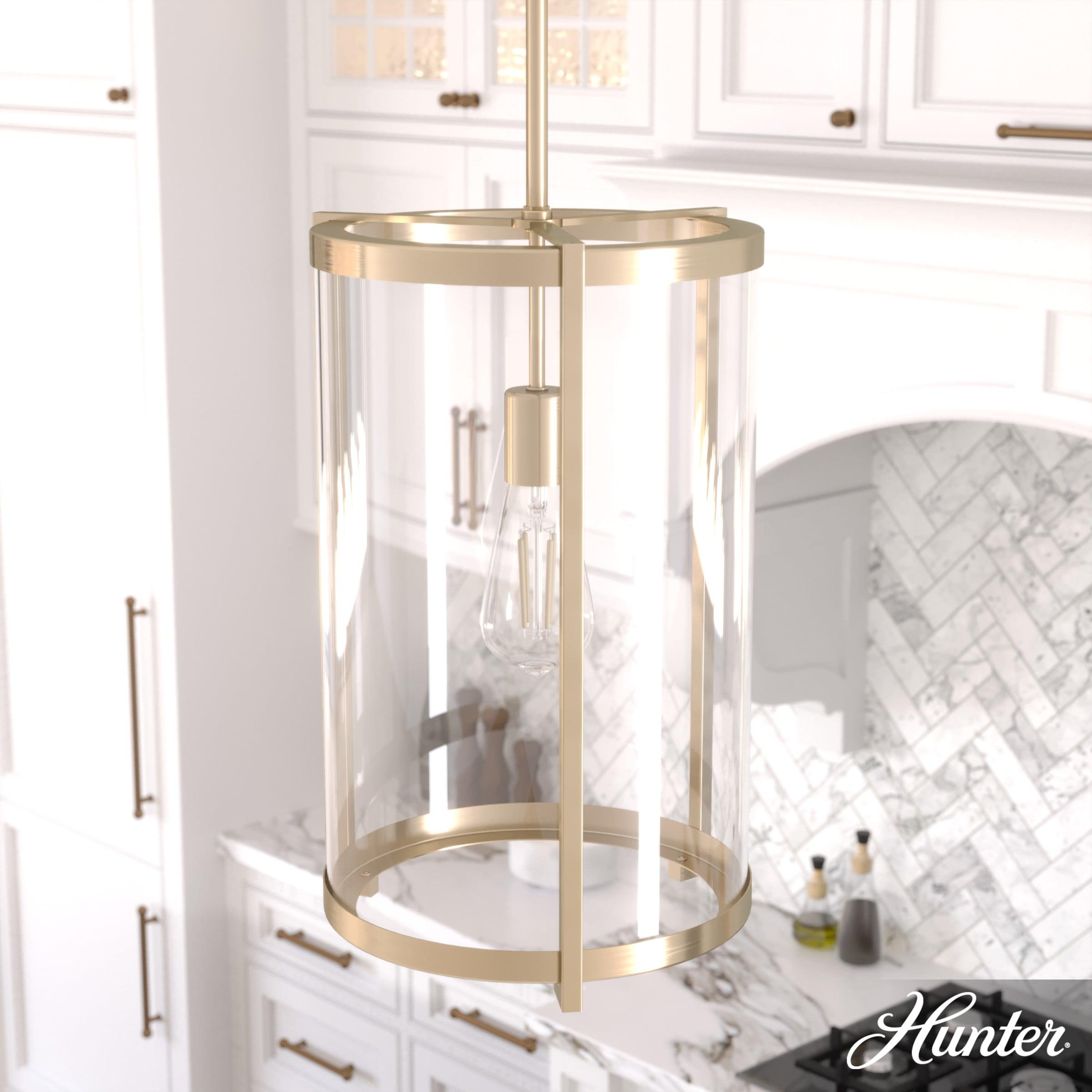 Hunter - Astwood 1-light Alturas Gold, Medium Size Pendant Light, Dimmable, Caged Style, Cylinder Shaped, for Bedrooms, Kitchens, Dining, Living Rooms - 19951