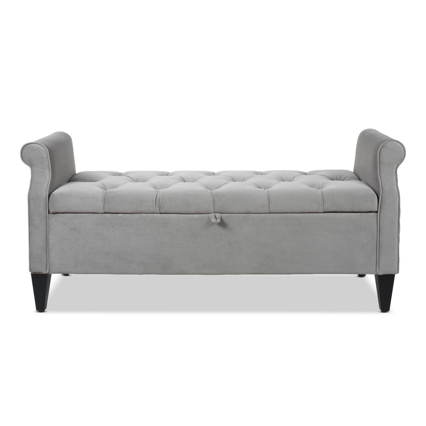 Jacqueline Tufted Roll Arm Storage Bench Grey