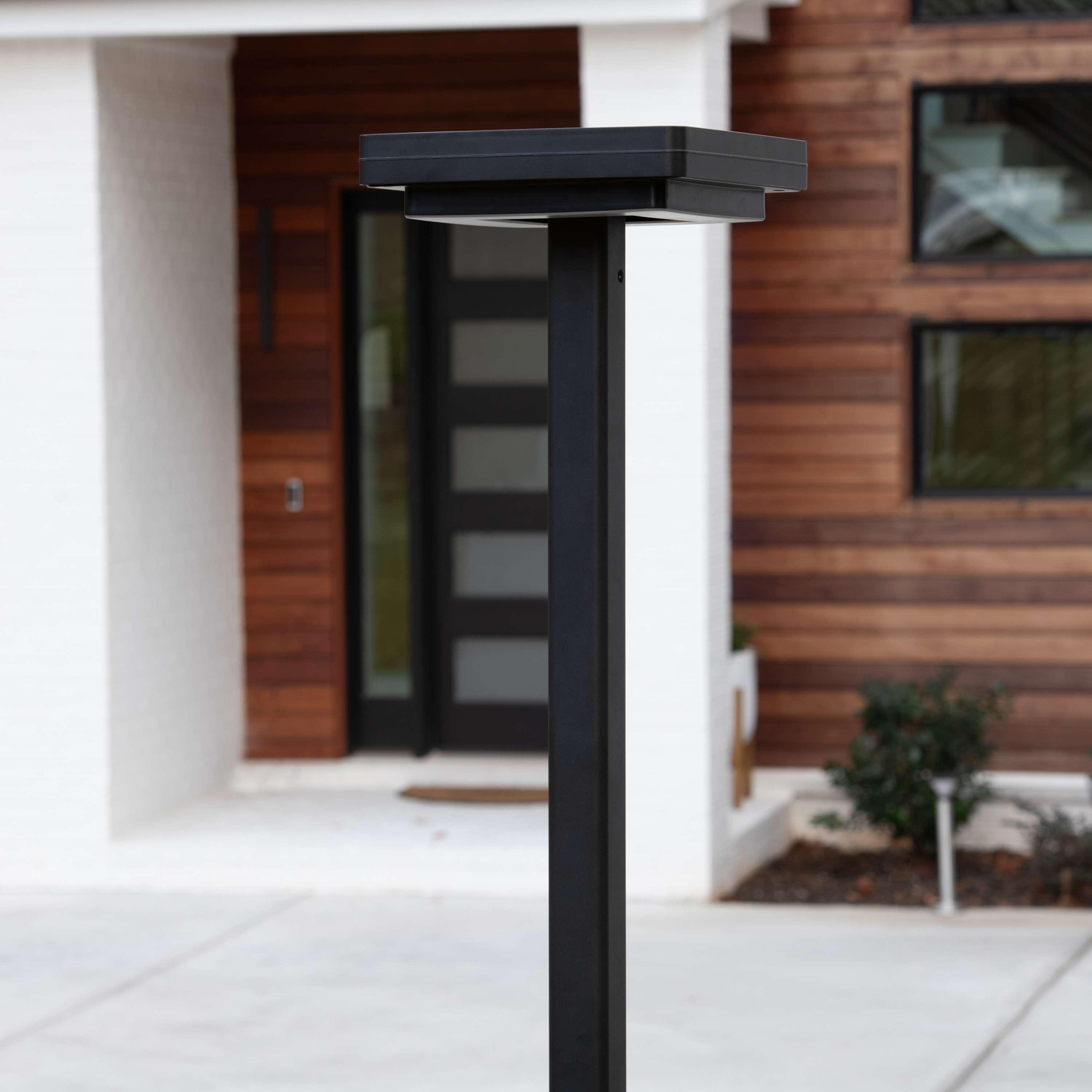 Contemporary 99 in. 1-Light Square Black Modern Aluminum Waterproof Solar Lamp Post Light with 3-Colors Integrated LED