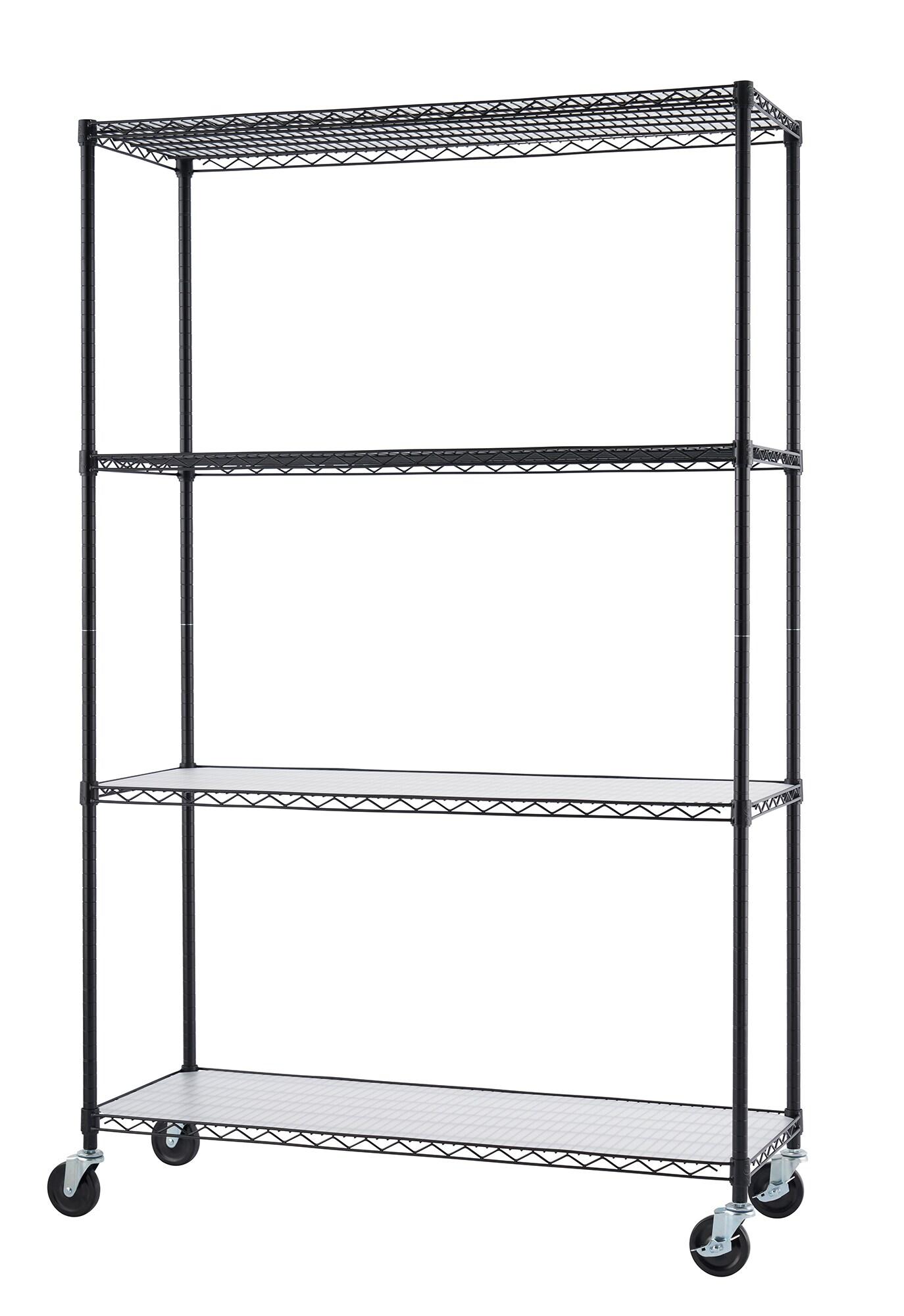 TRINITY Black 4-Tier NSF Rolling Steel Wire Shelving Unit w/ Liners & Wheels (48 in. W x 18 in. D)