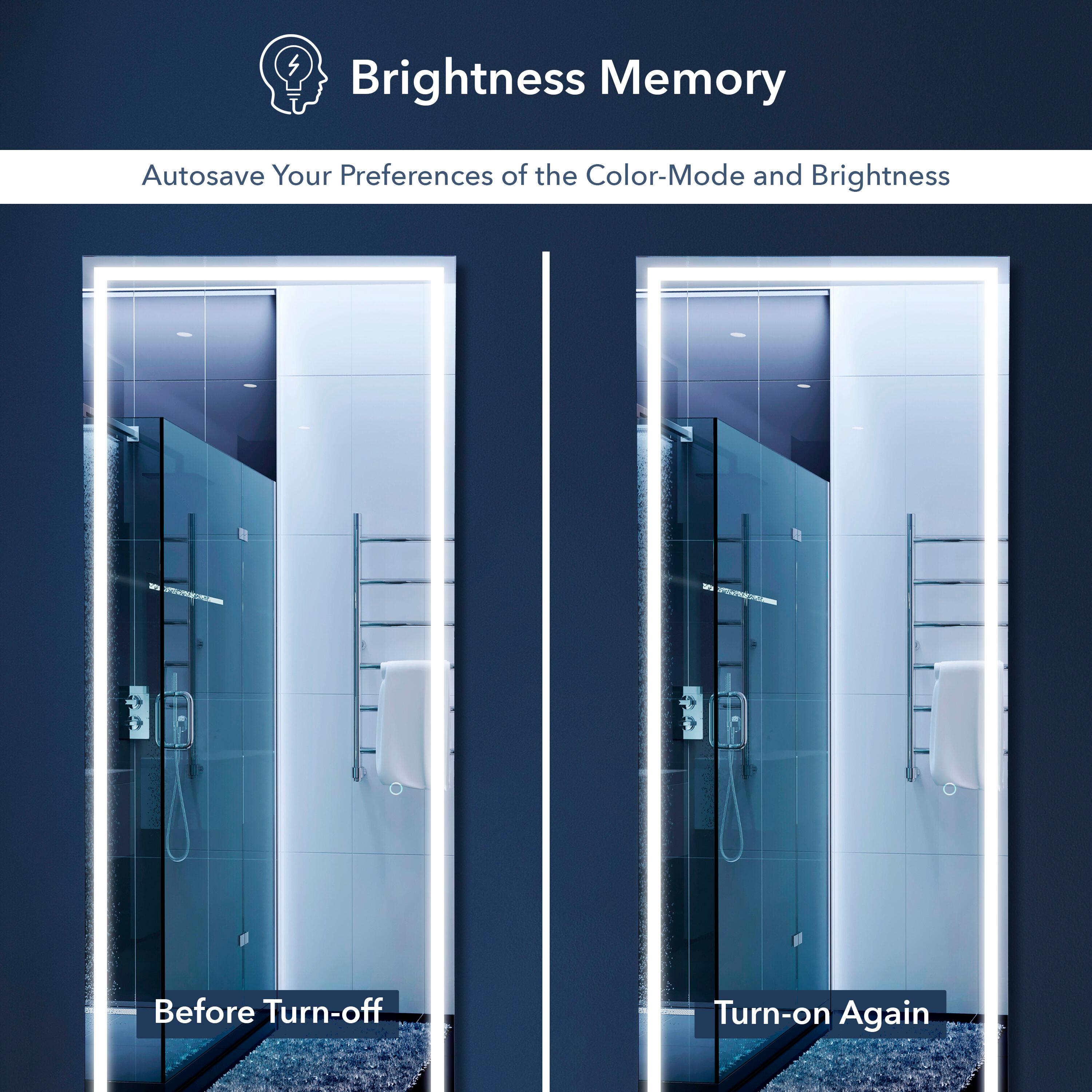 Nora 38" x 26" Rectangular Frameless Anti-Fog Aluminum Back-lit Tri-color LED Bathroom Vanity Mirror with Smart Touch Control - JONATHAN Y