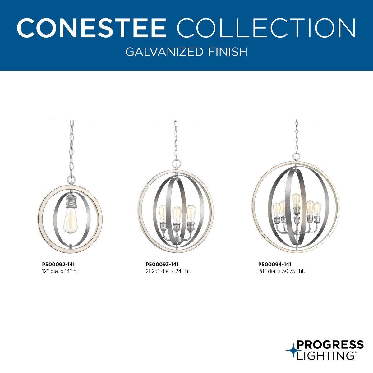 Progress Lighting Conestee 6-Light Pendant, Steel, Galvanized, Armillary-Style Frame, Ideal for Rustic Farmhouse or Urban Industrial Homes