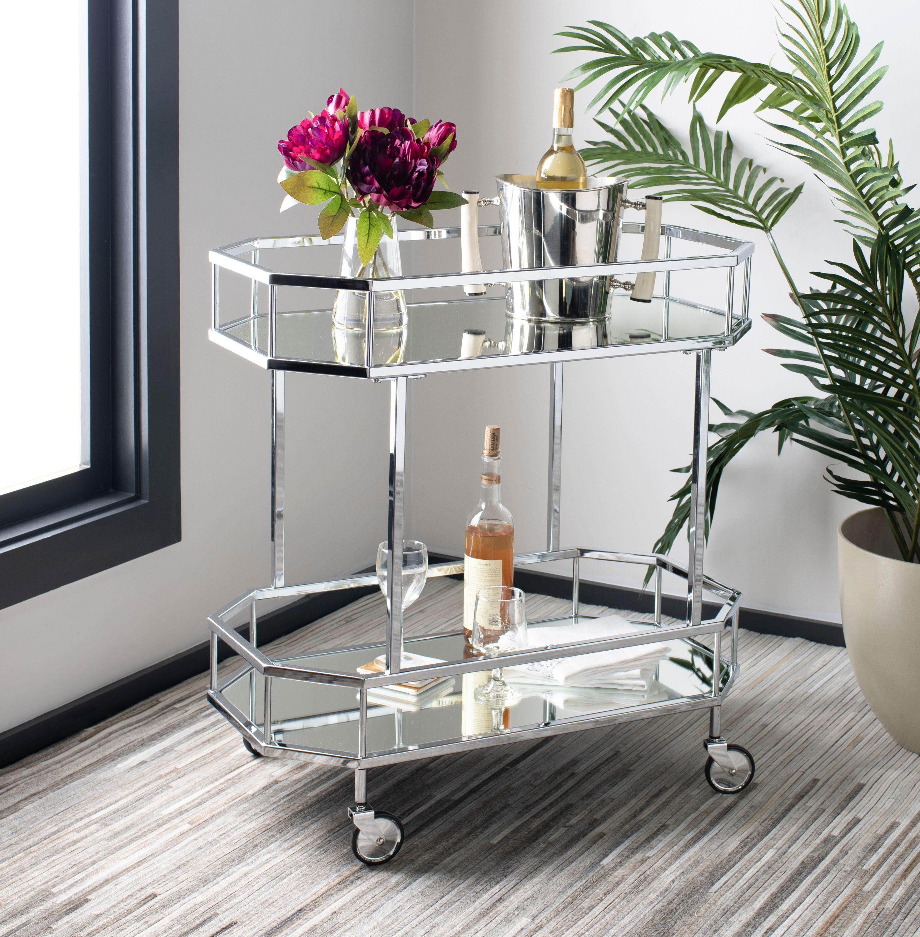 Silva 2 Tier Octagon Bar Cart - Chrome/Mirror - Safavieh