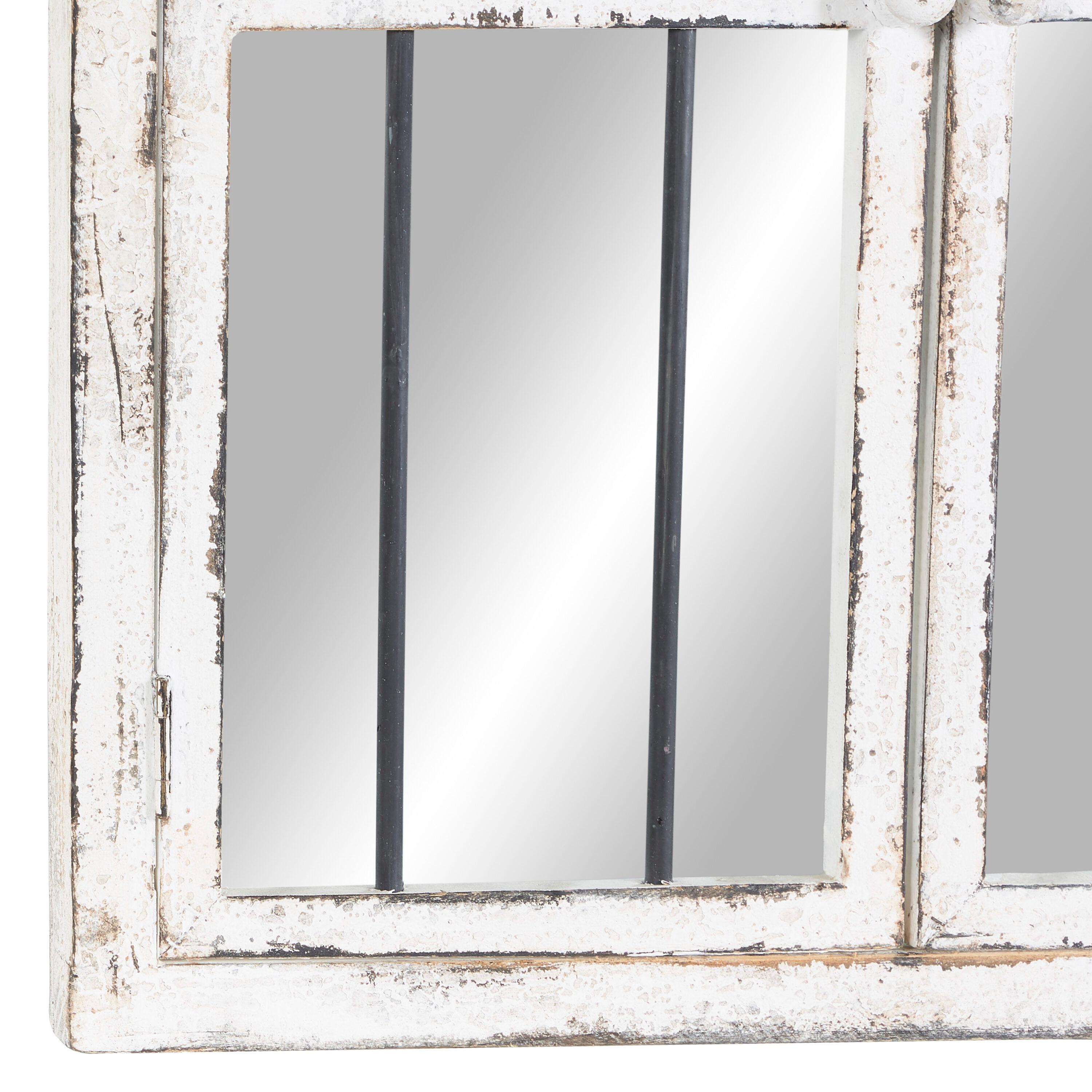 25" x 42" Distressed Wood Arched Window Wall Mirror White - Olivia & May: Antiqued Finish, MDF Frame, No Assembly Required