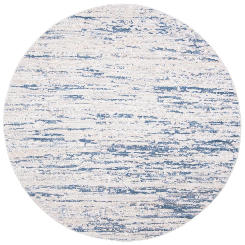 Ivory and Blue Abstract Square Synthetic Rug, 11' x 11'