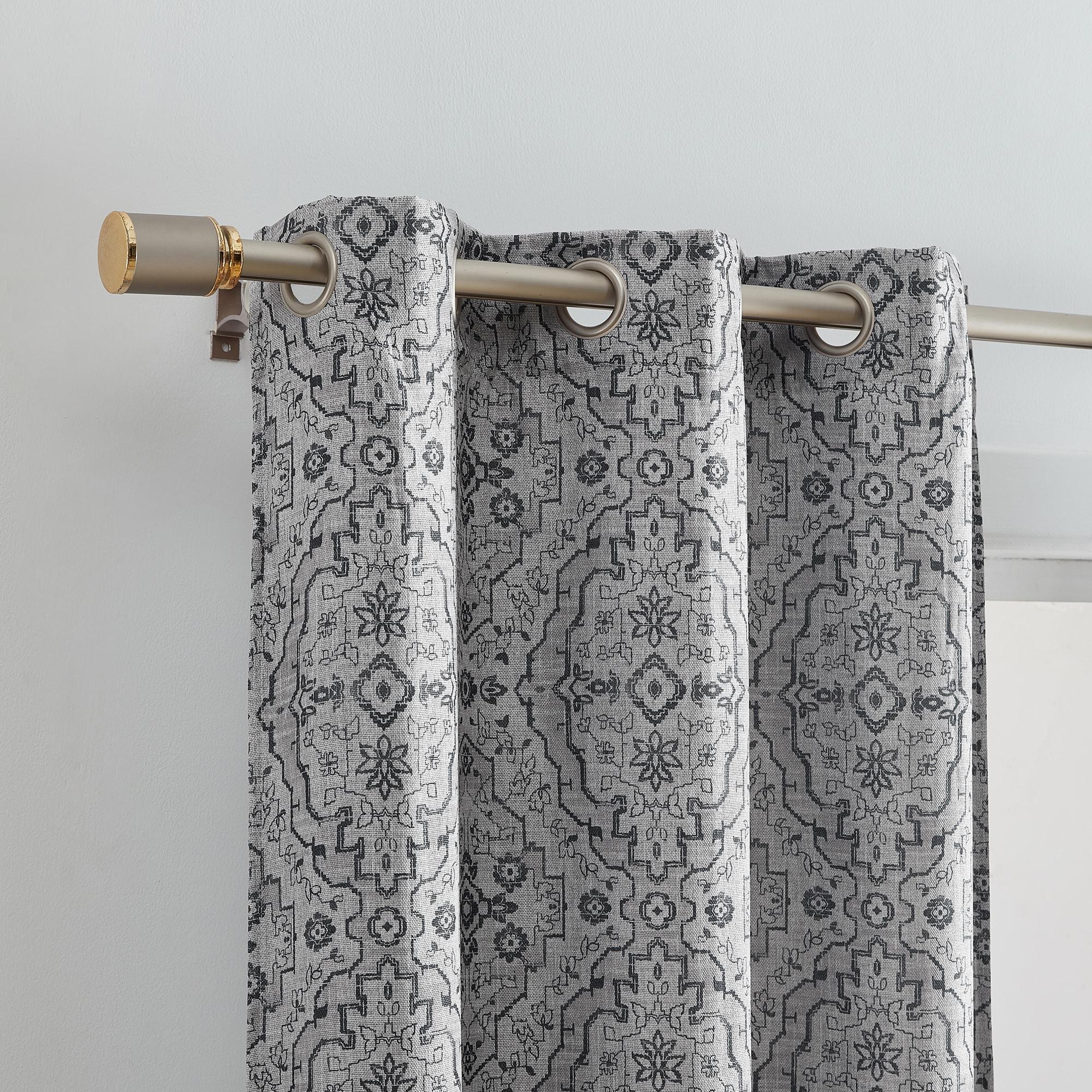 Berber Ikat Print Blackout Window Curtain Panel, Set of 2 - 37" x 84" - Charcoal - Elrene Home Fashions