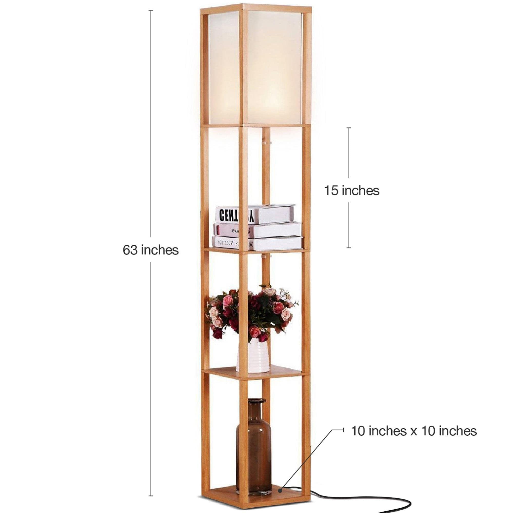 Maxwell 63 in. Traditional LED Energy Efficient 3-Shelf Floor Lamp with Fabric Square Shade