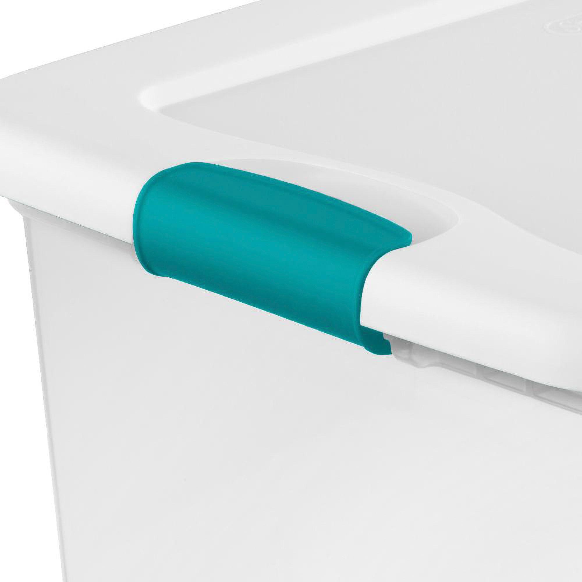 Sterilite 56 Qt Wheeled Latching Storage Box Stackable Bin with Latch Lid, Plastic Container to Organize Shoes Under Bed, Clear with White Lid, 8-Pack