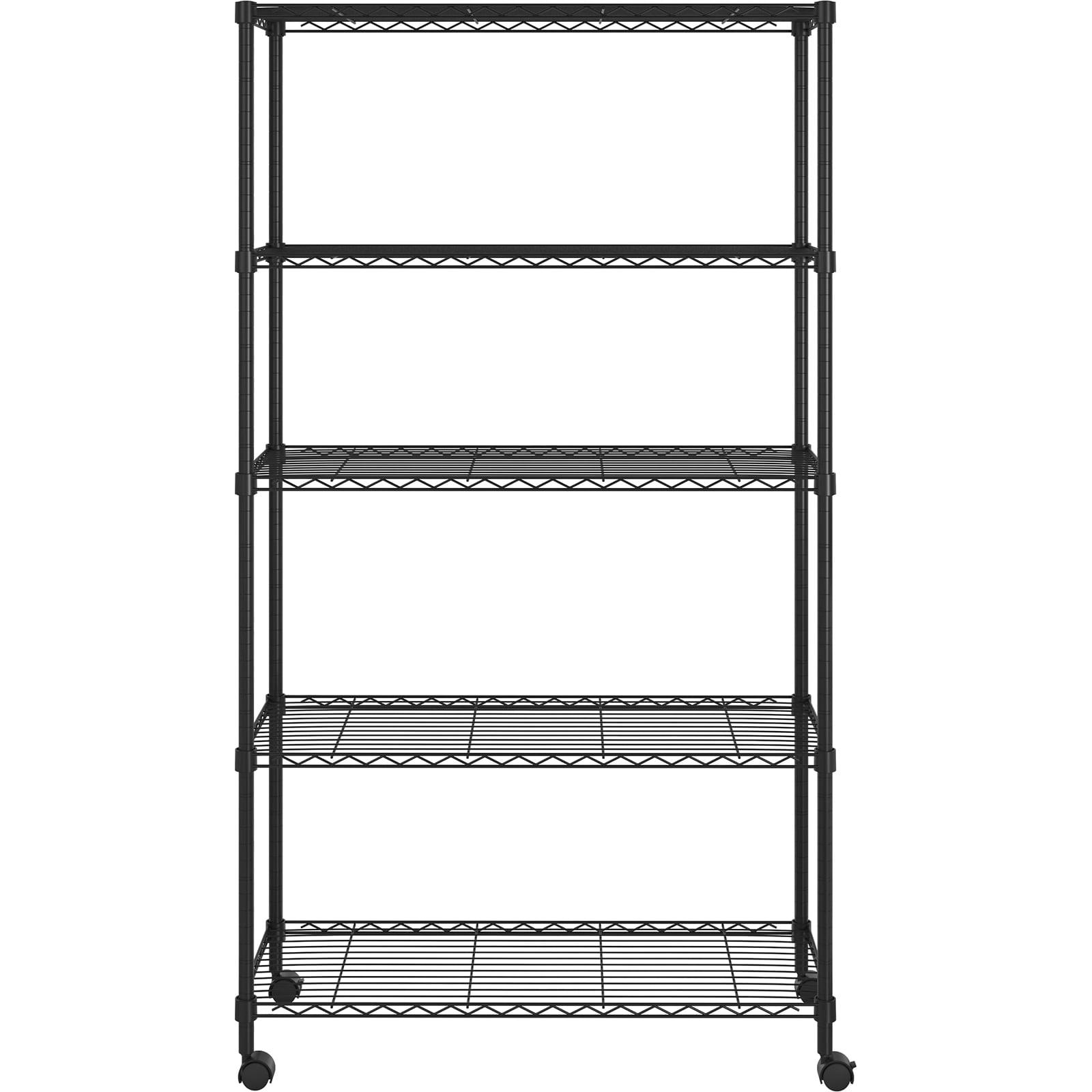 Ktaxon Black 5 Tier Rolling Steel Shelving Unit Wire Shelves Garage Shelving Storage Racks,On wheels