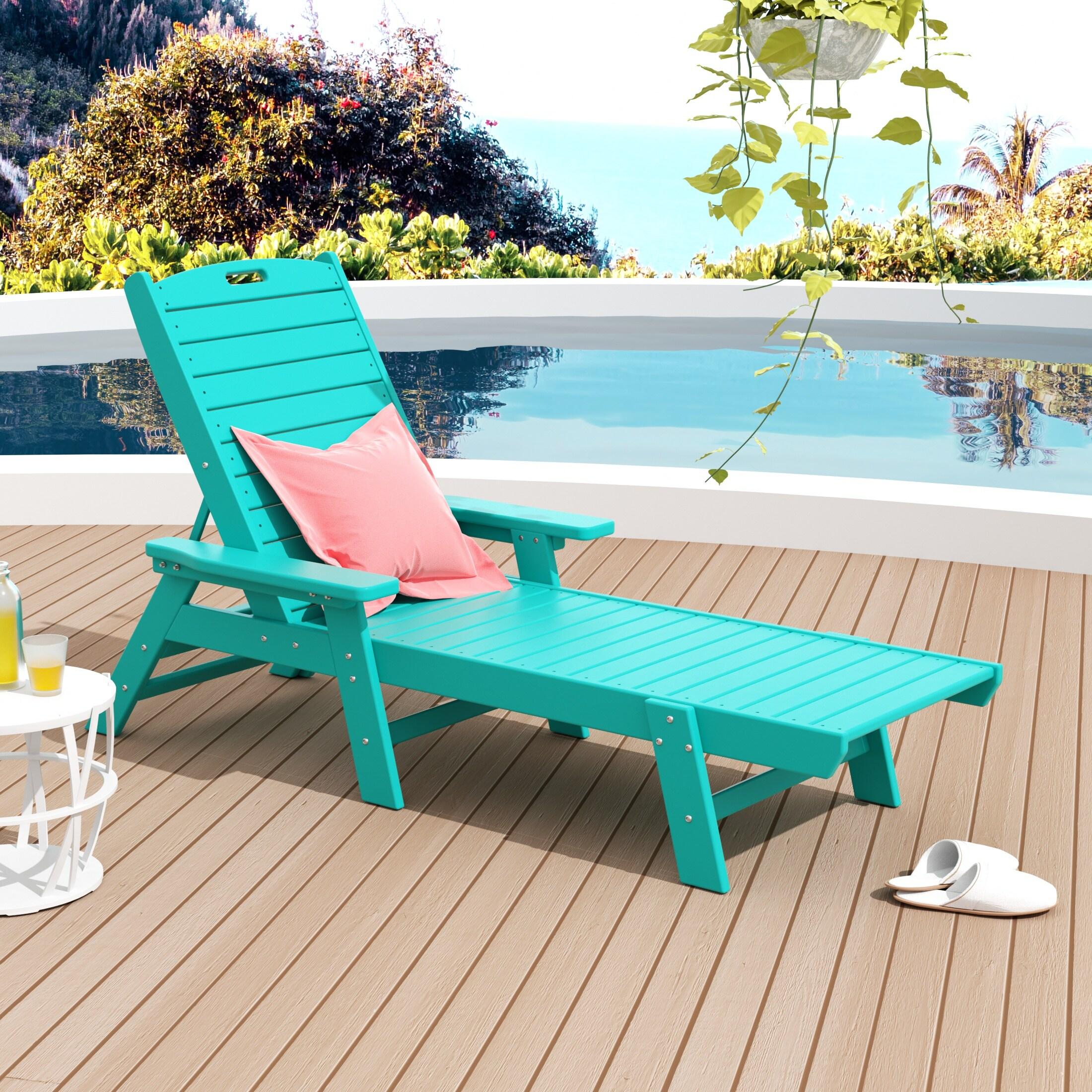 Polytrends All Weather Poly Pool Outdoor Chaise Lounge, Turquoise