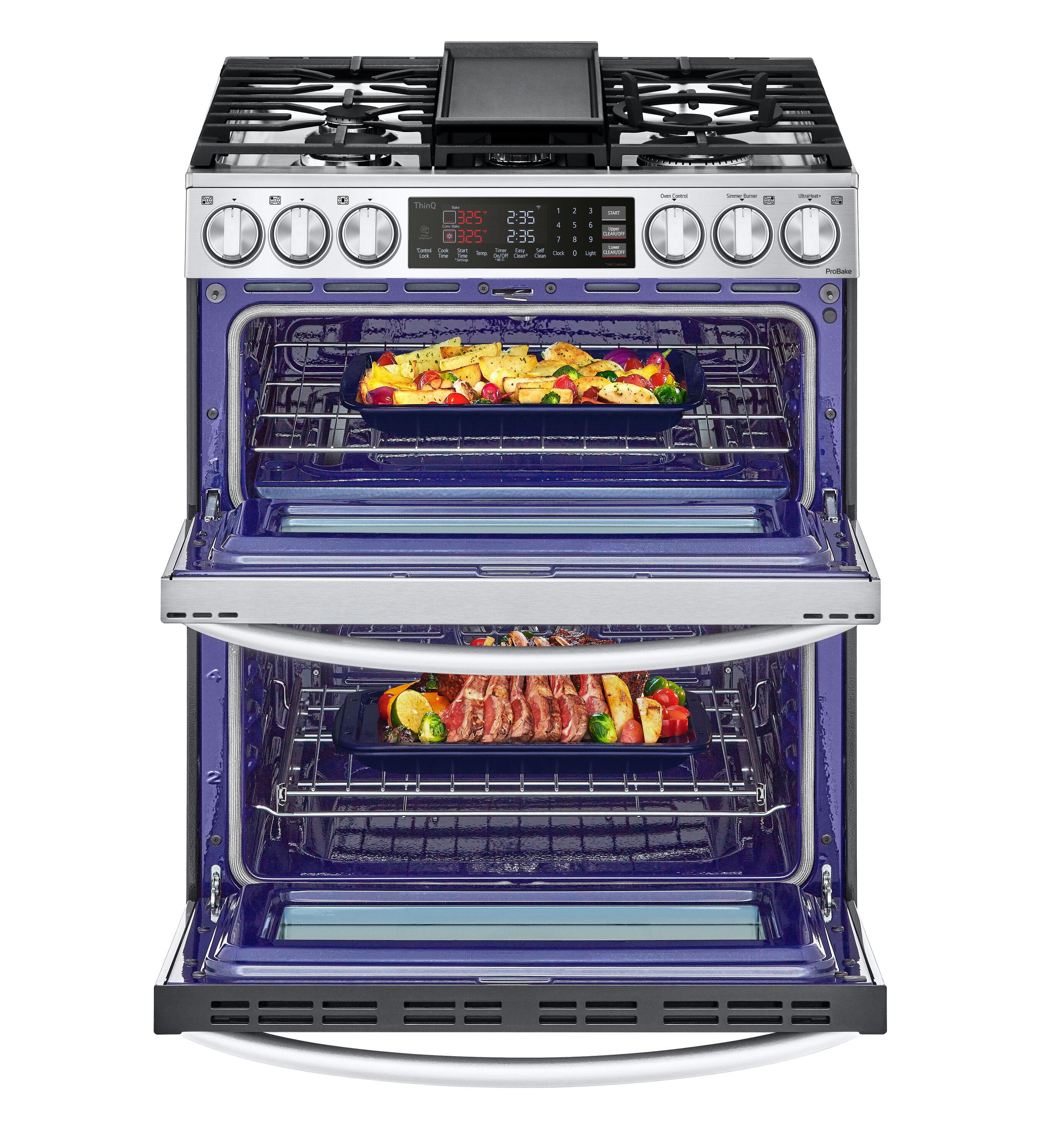 LG LG Smart Gas Double Oven Slide-in Range with InstaView®, ProBake® Convection, Air Fry, and Air Sous Vide, 6.9 cu. ft. LTGL6937F