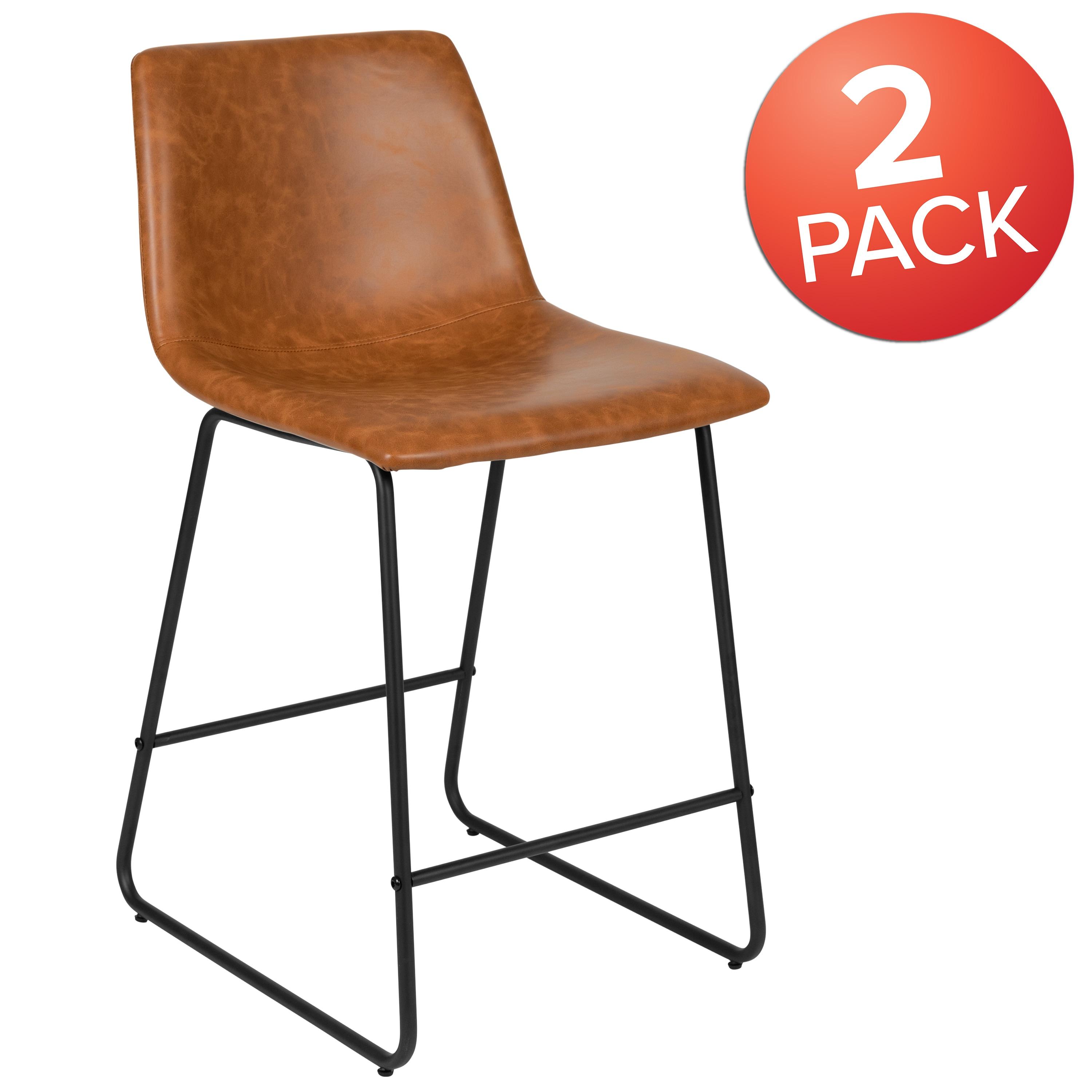 Flash Furniture 24 inch LeatherSoft Counter Height Barstools in Light Brown, Set of 2