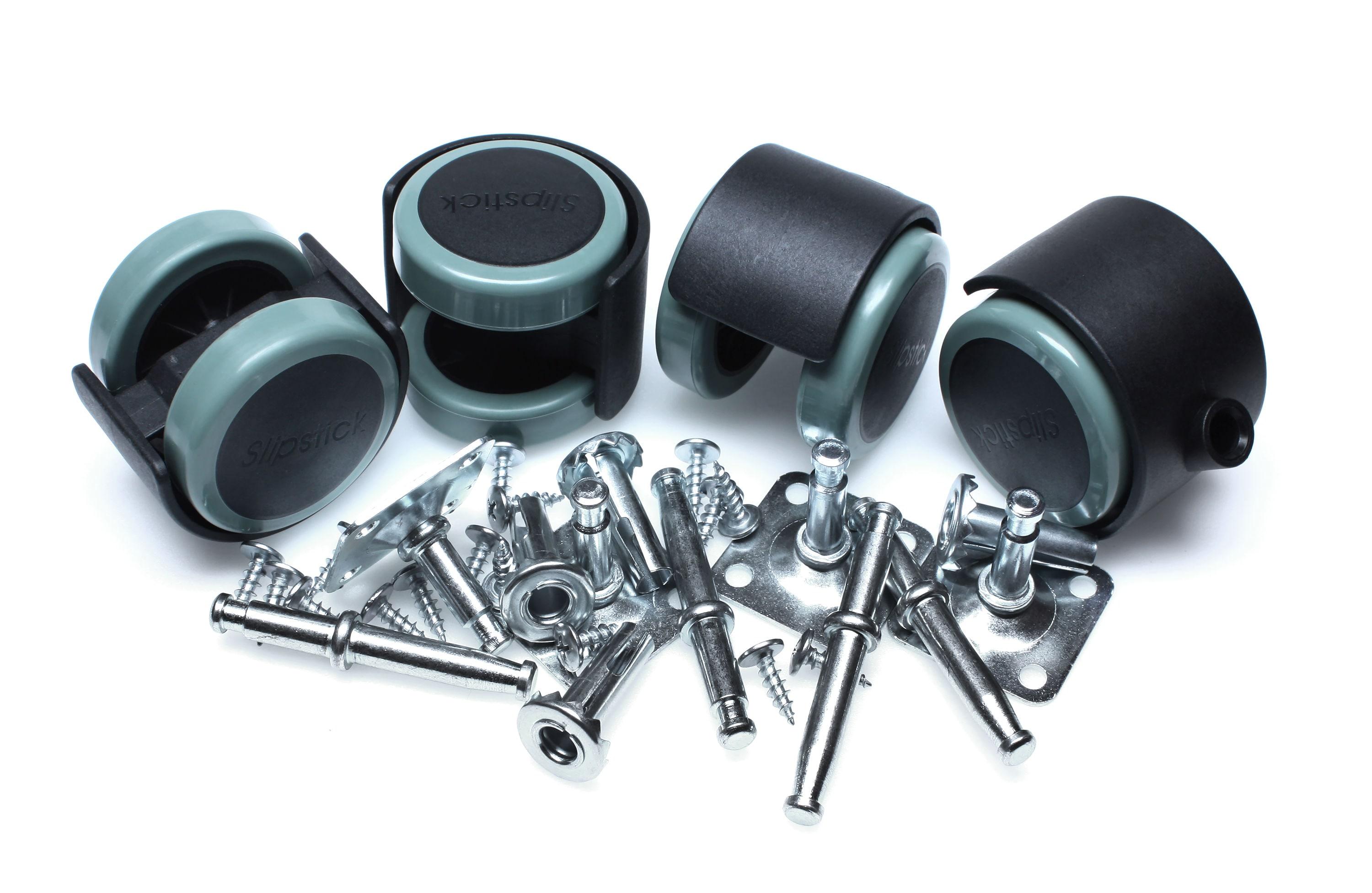 Slipstick 2-Inch Black and Gray Rubber Swivel Caster Wheels Set