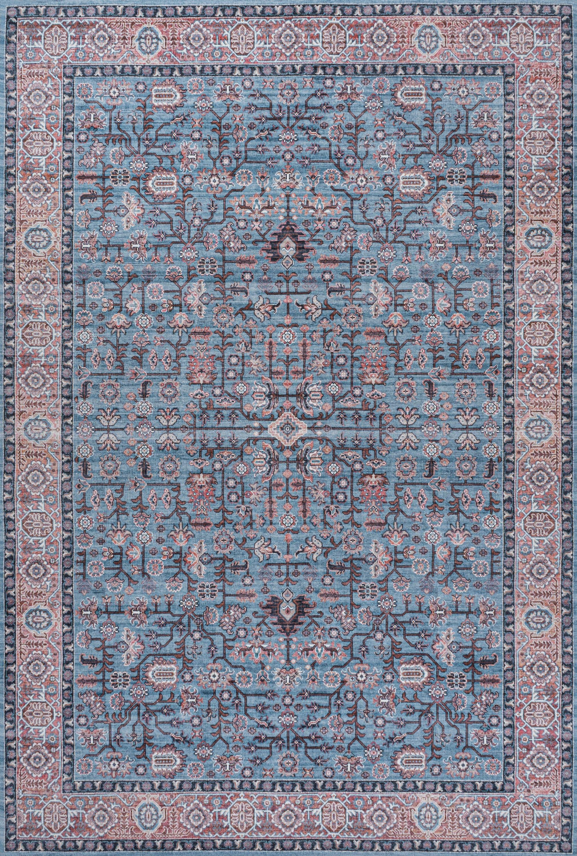 Kemer All-Over Persian Machine-Washable Blue/Red/Brown 3 ft. x 5 ft. Area Rug - JONATHAN Y