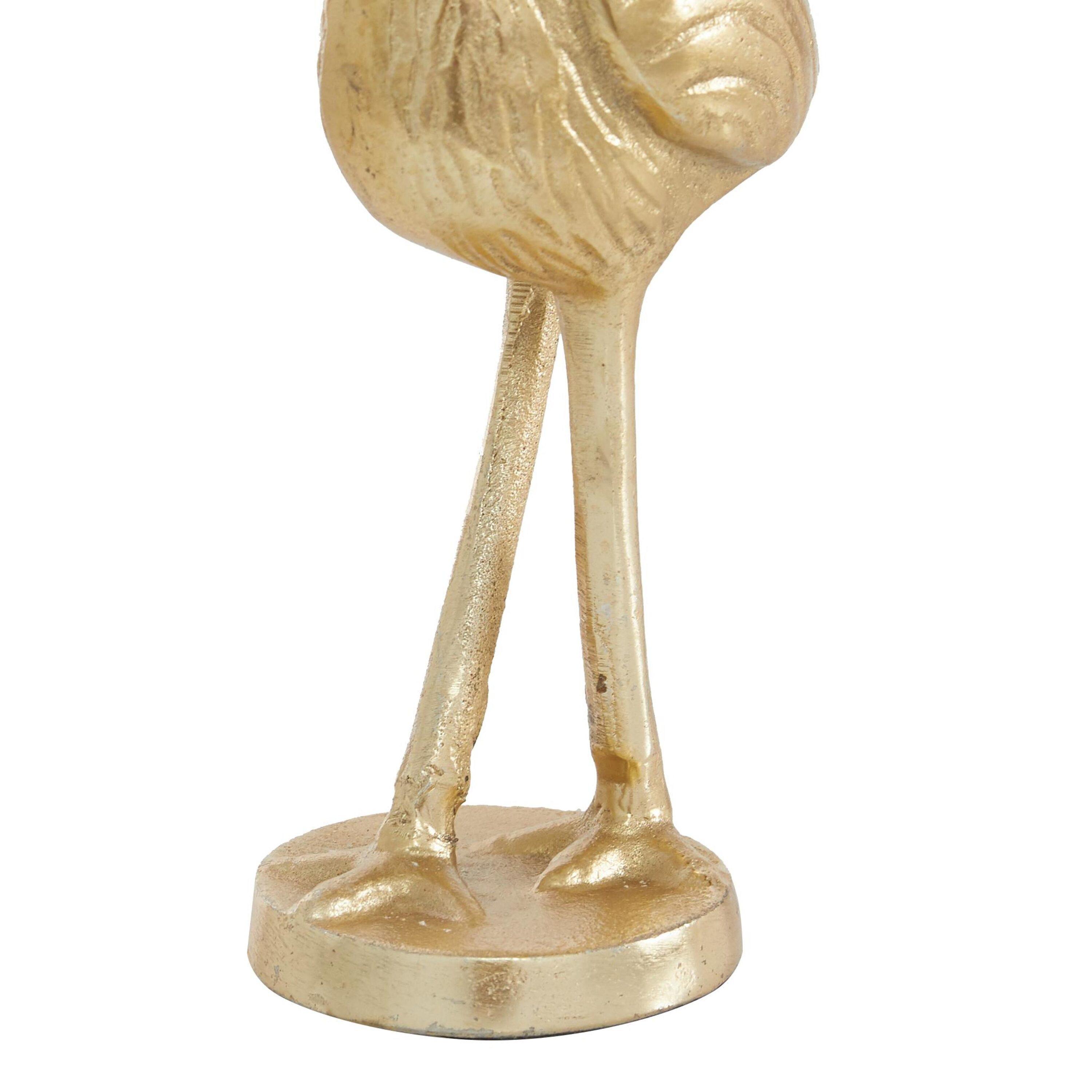 12", 12"H Gold Aluminum Flamingo Sculpture, by DecMode (2 Count)