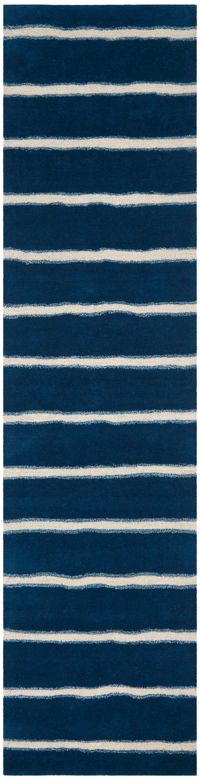 Martha Stewart Chalk Stripe - MSR3617 - Indoor Hand Tufted Runners - Wrought Iron/Navy - 2'6"x10'