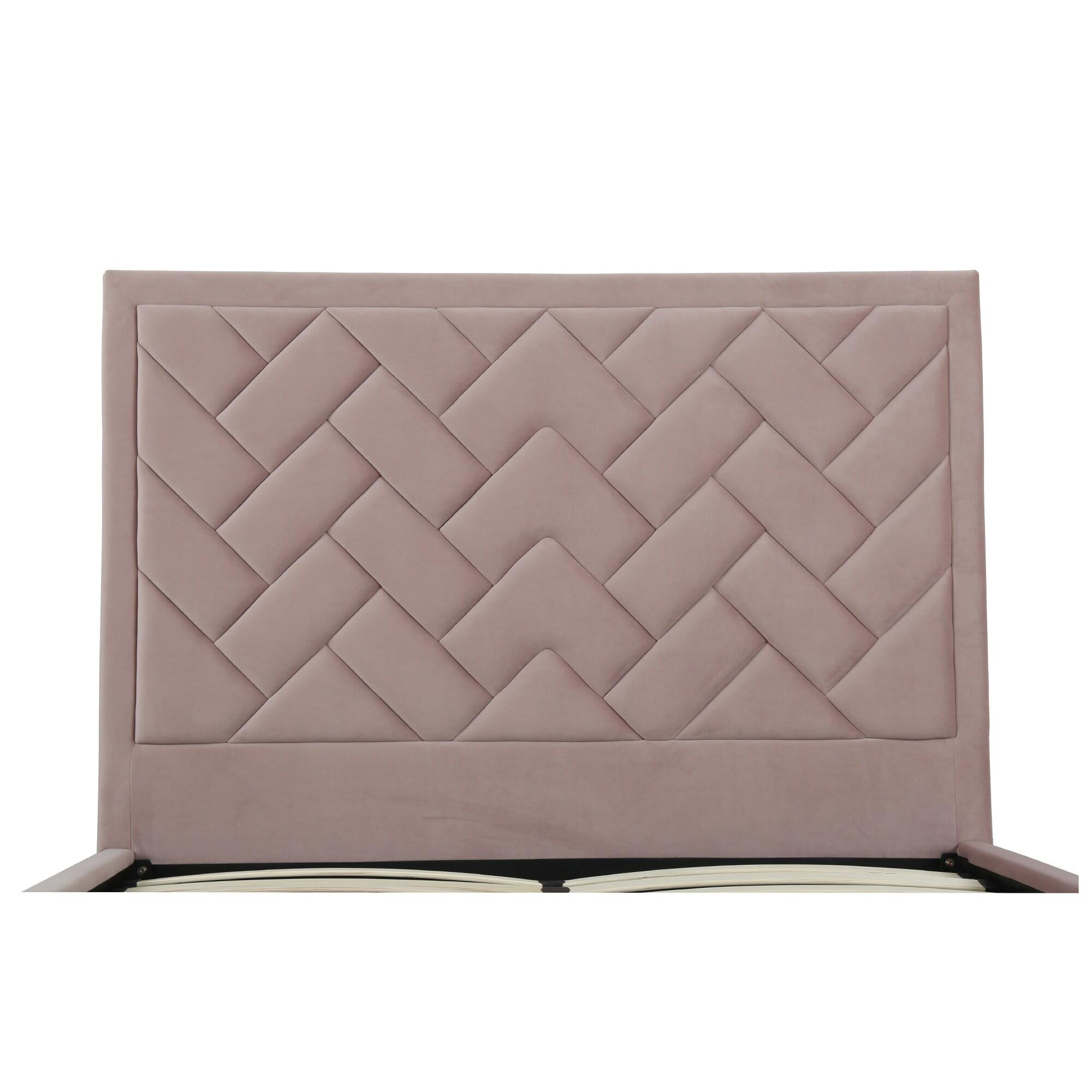 Manhattan Comfort Queen Crosby Modern Velvet Upholstered Bed Blush: Chic Wingback Design, Foam-Filled, No Box Spring Needed
