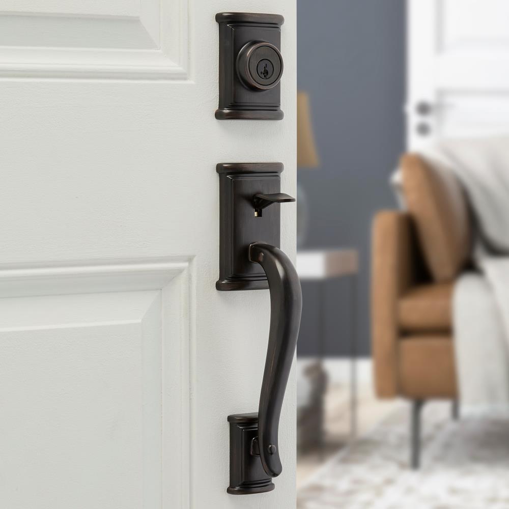 Kwikset Signature Series Ashfield Venetian Bronze Single-Cylinder Deadbolt Keyed entry door handleset with Ashfield Lever and SmartKey