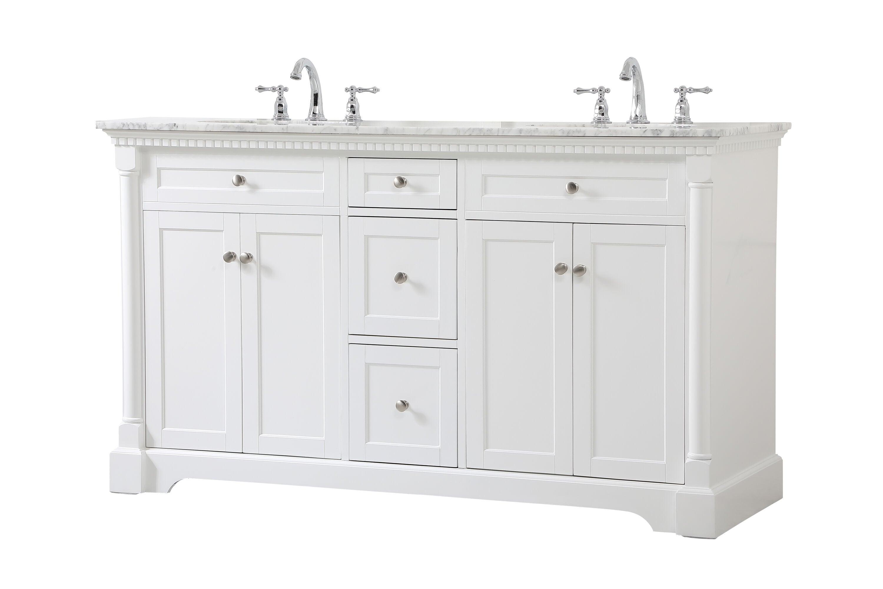 Elegant Decor Clarence 60" Solid Wood and Metal Double Bathroom Vanity in White