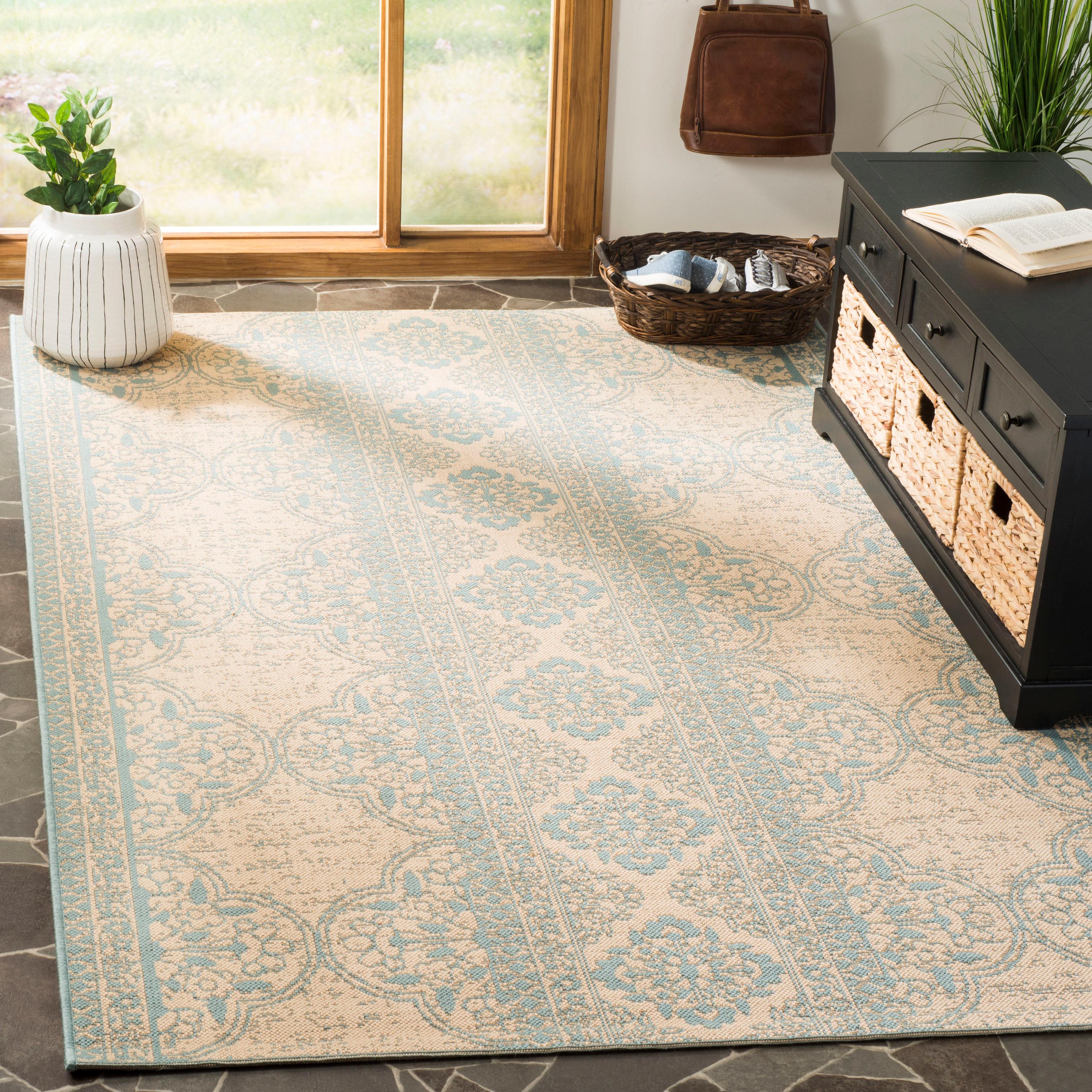 Linden LND174 Power Loomed Area Rug - Aqua/Cream - 8'x10' - Safavieh