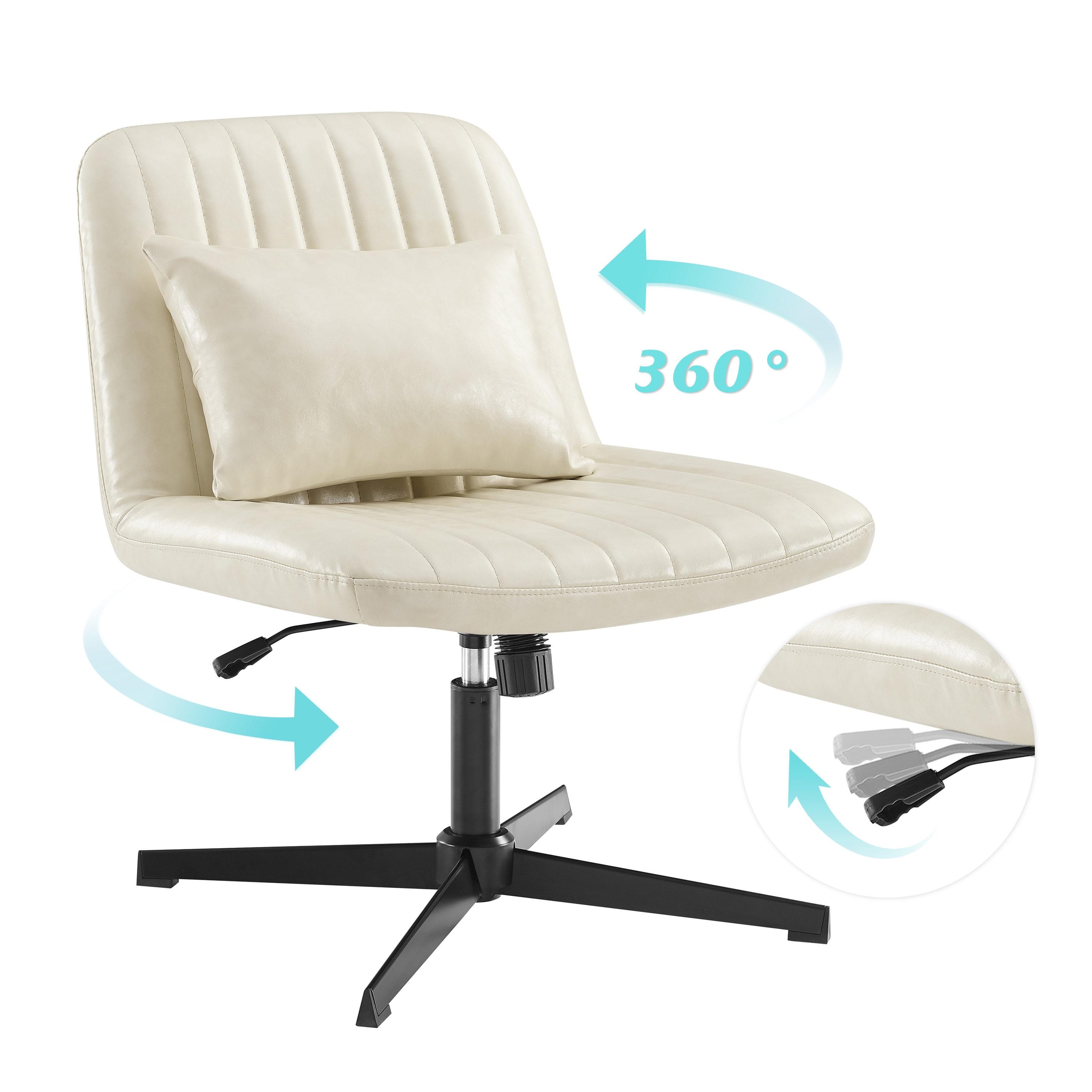 Art Leon Accent Chair with Ottoman,360 Degree Swivel Reading Chair for Bedroom Livingroom, Faux Leather Height Adjustable, Off-White