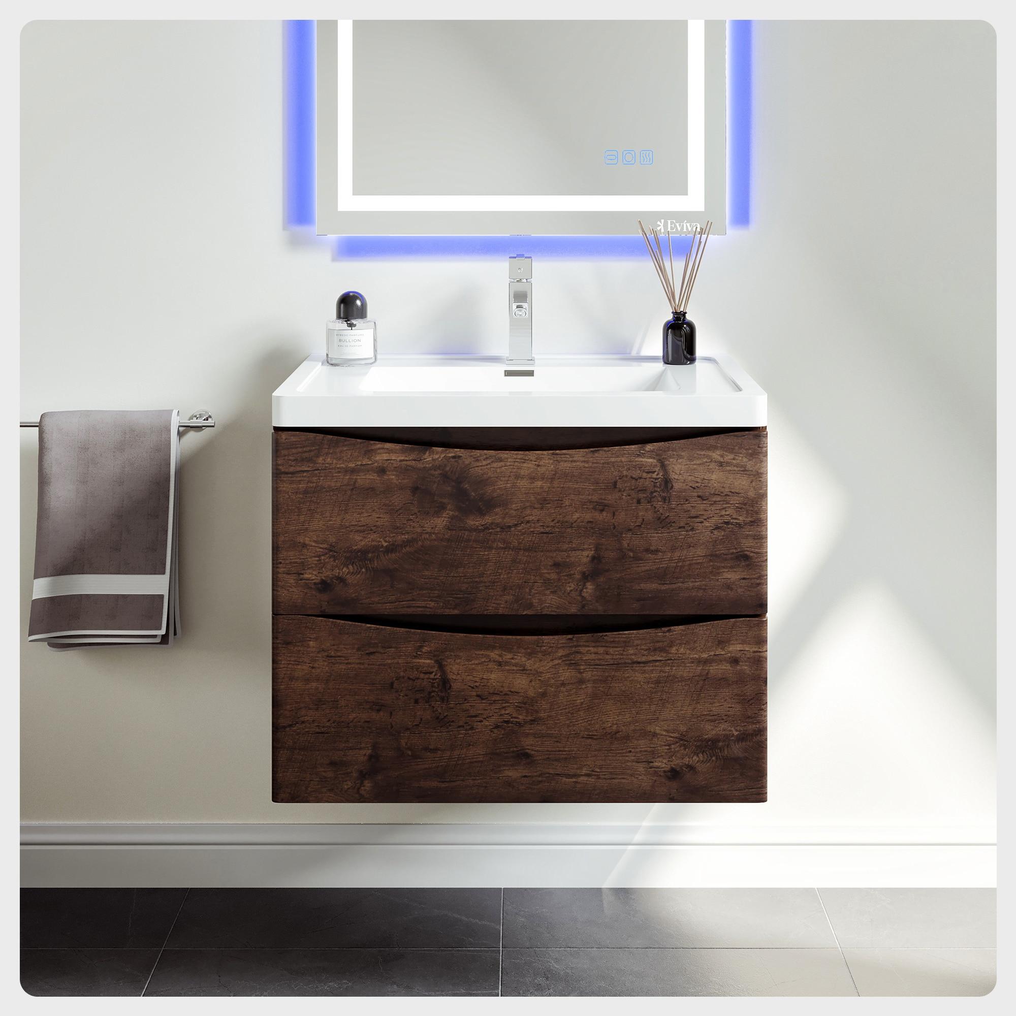 Eviva Smile 30" Rosewood Modern Bathroom Vanity Set with Integrated White Acrylic Sink