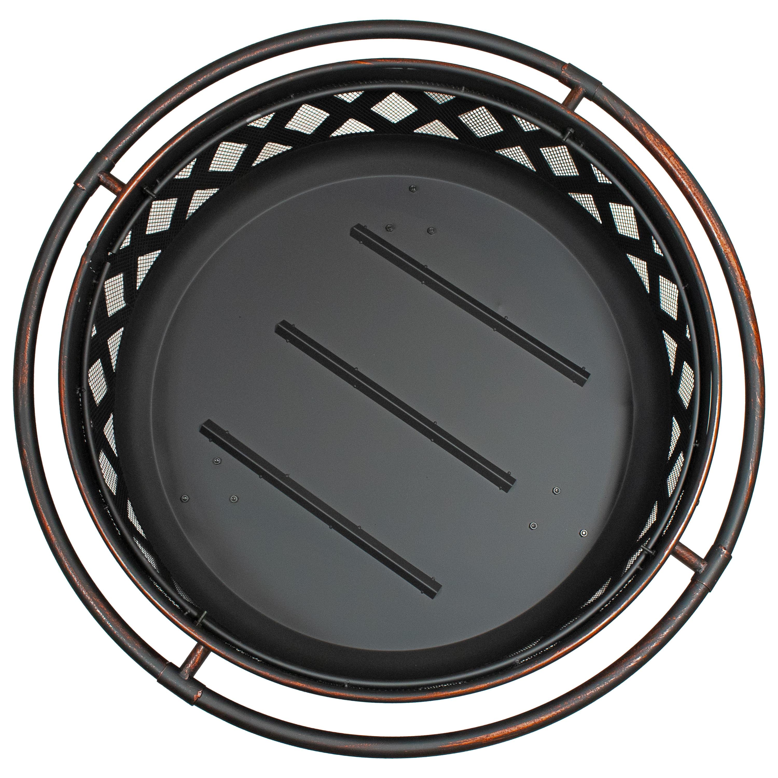 Alcott Hill® Mast Round Wood-Burning Bronze Finish Crossweave Fire Pit with Screen and Poker