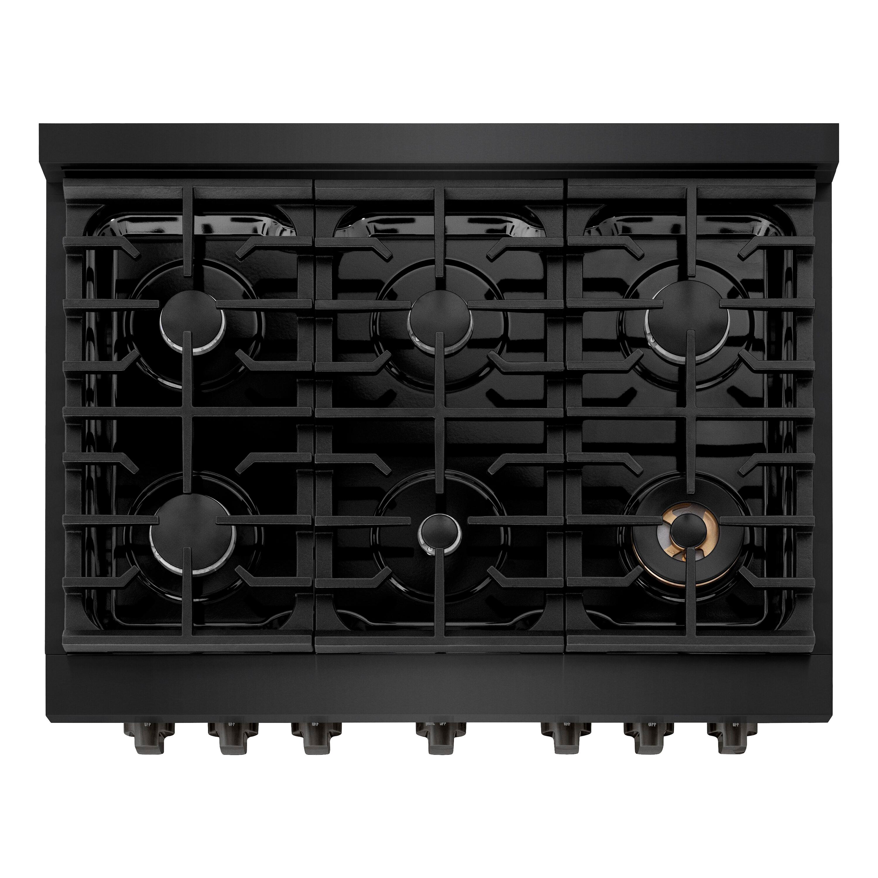 36" Black Stainless Steel Convection Gas Range with 6 Burners