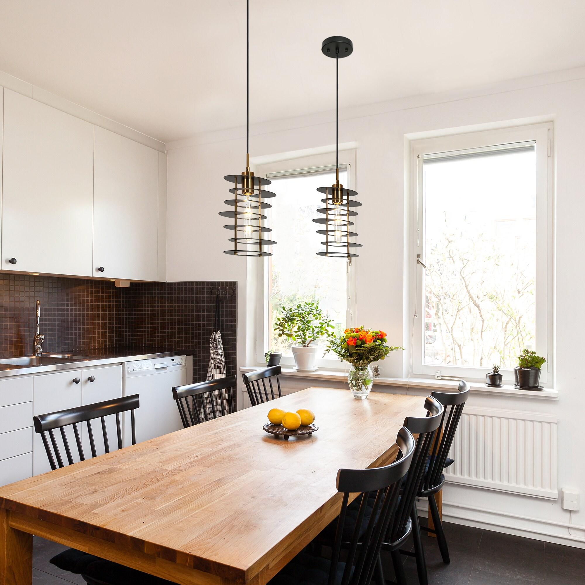 LNC Meubelkunst 1-Lights 9" Modern Cylinder Mini Pendant  Lights,Black and Polished Gold