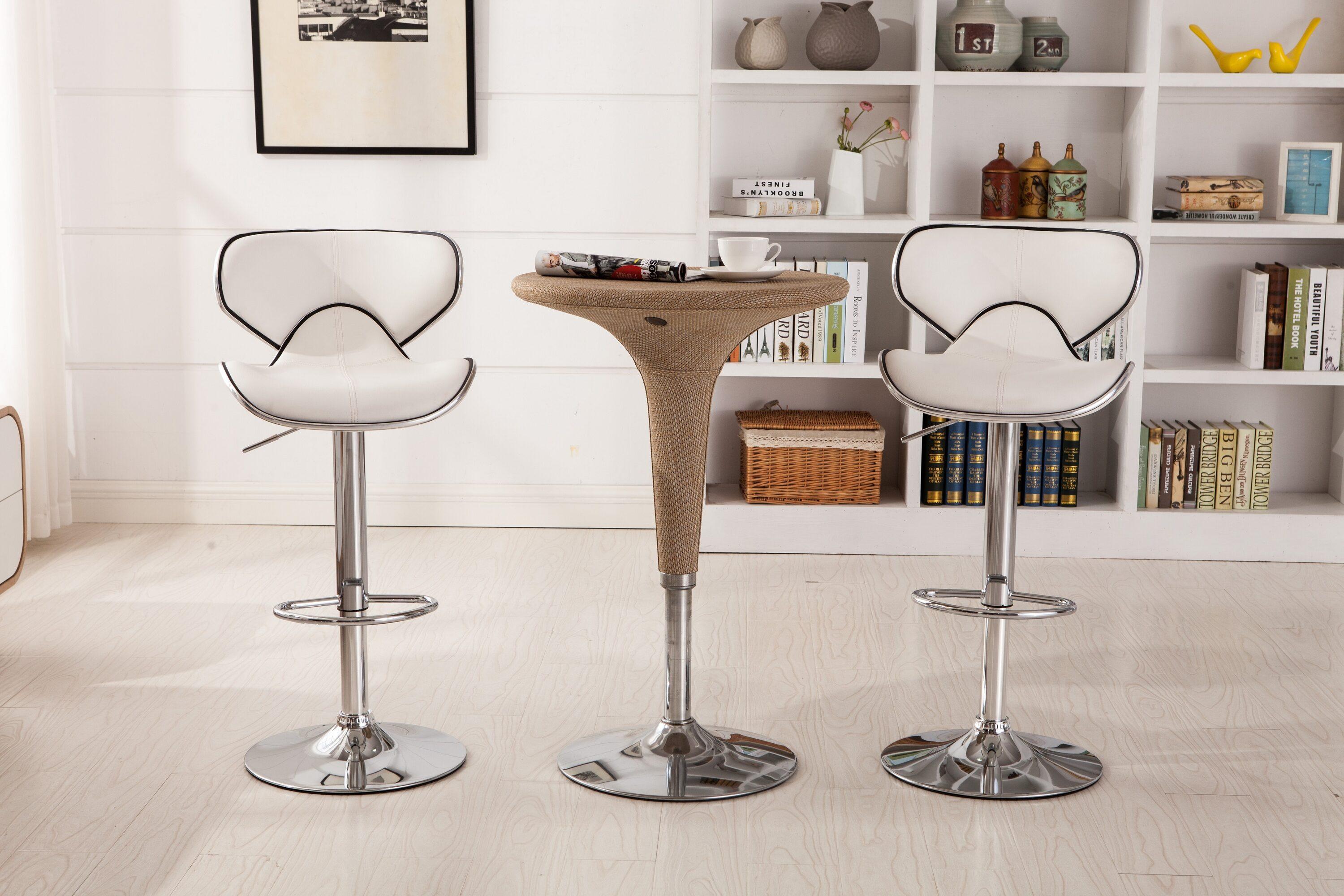 Roundhill Furniture Masaccio Faux Leather Airlift Adjustable Swivel Barstools, White, Set of 2