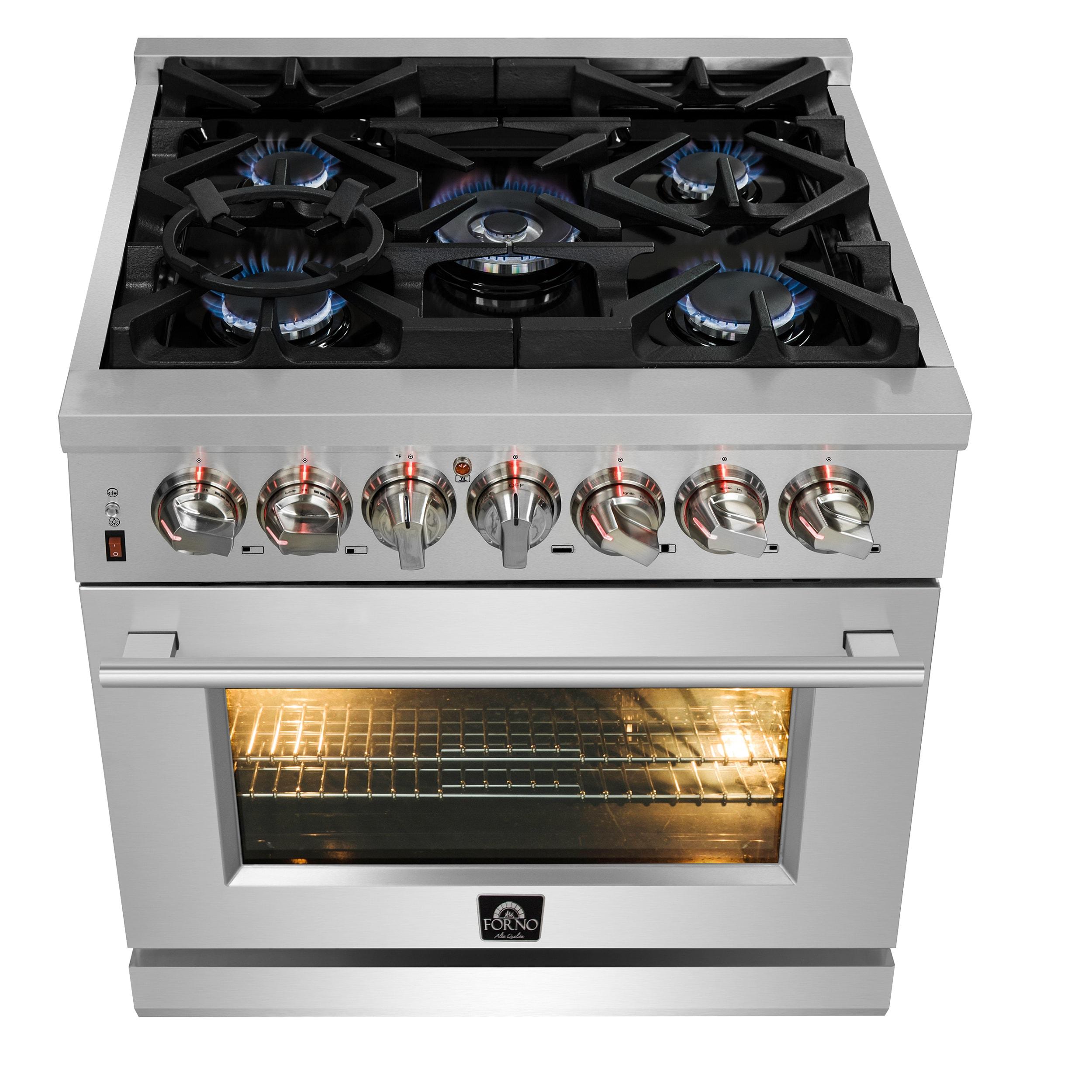 Massimo 30-inch Dual Fuel Range, 5 Burners, 4.32 cu.ft. True Convection Oven, Air Fryer & Griddle