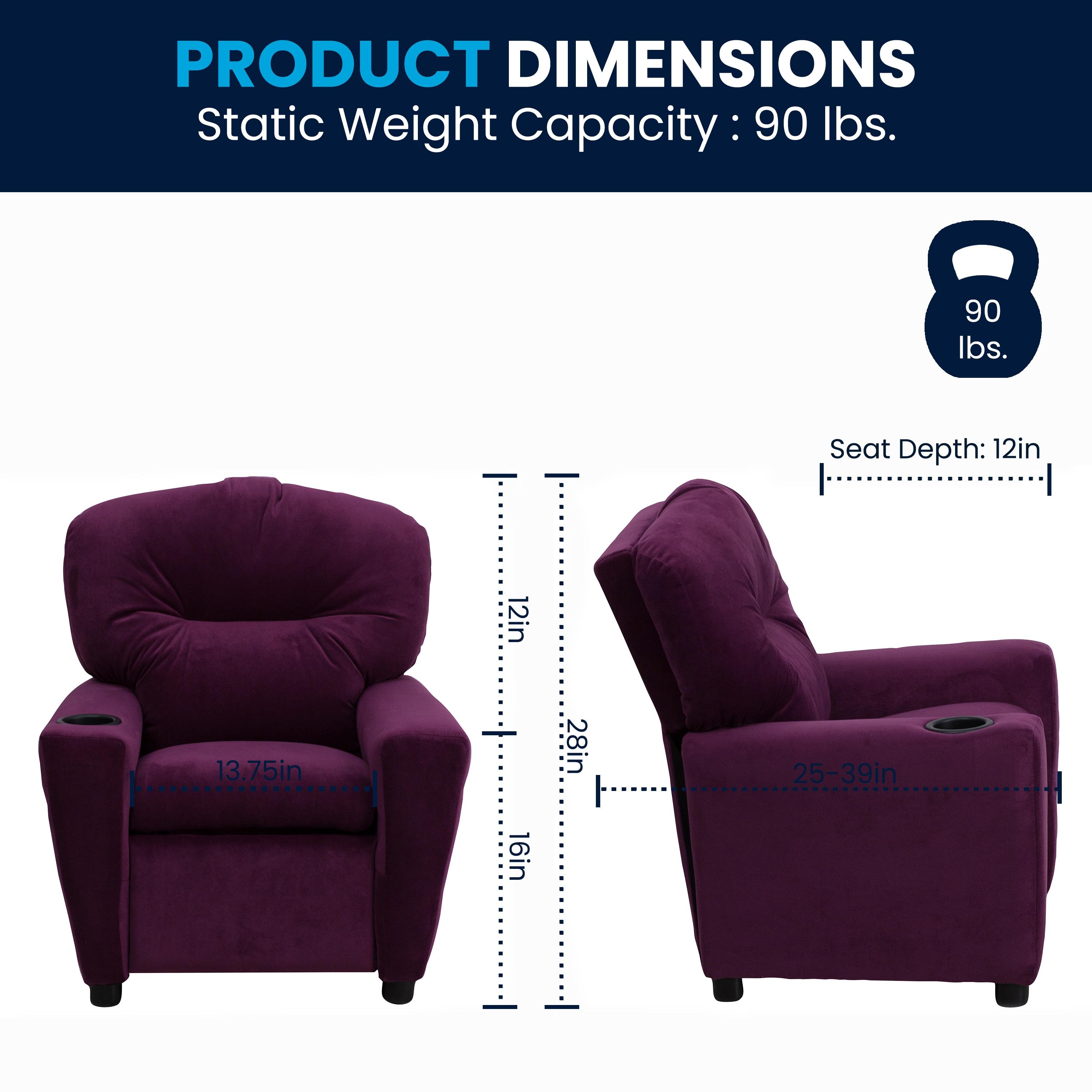Flash Furniture Chandler Contemporary Purple Microfiber Kids Recliner with Cup Holder