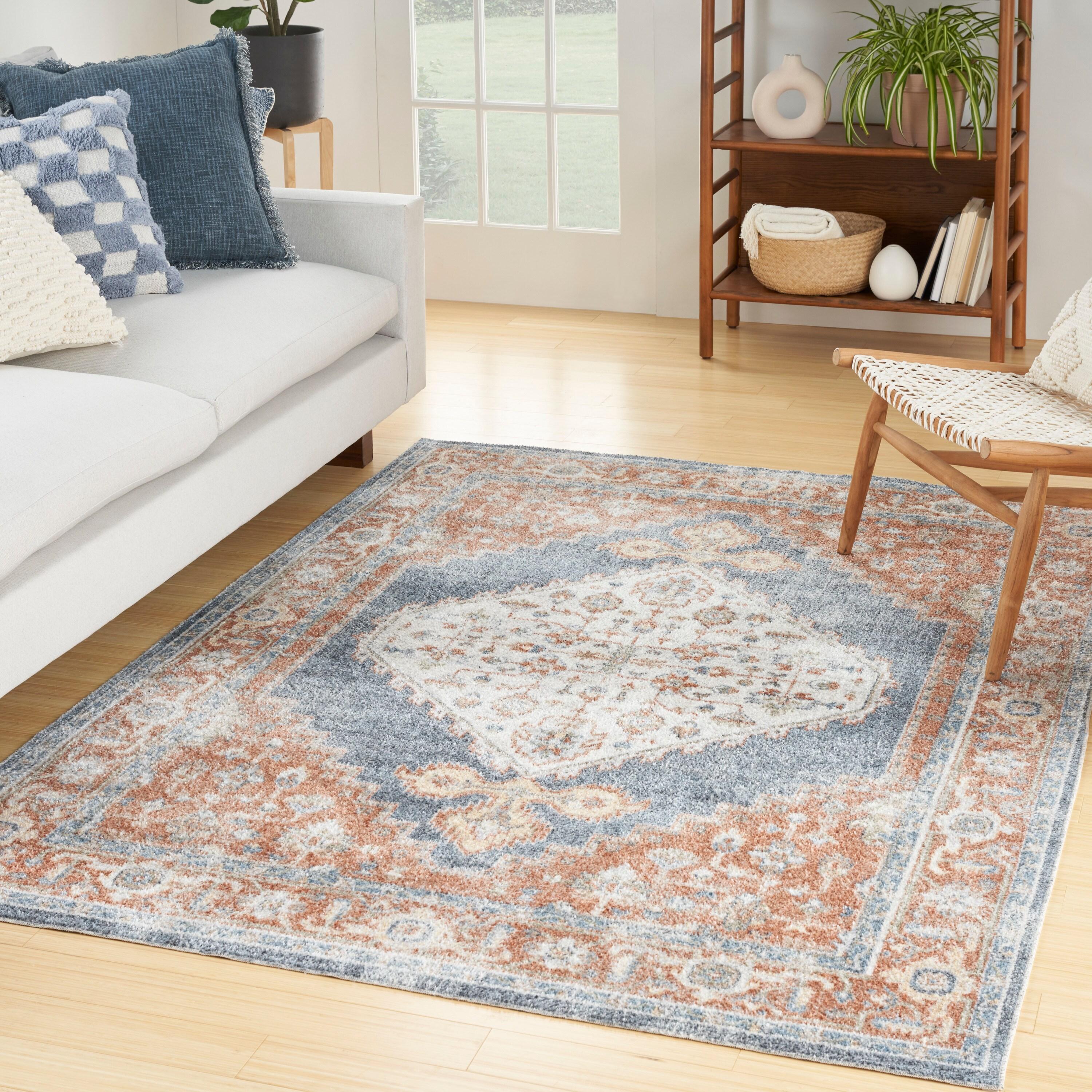 Nourison Astra Machine Washable Vintage Persian Indoor Rug Denim Multi 5'3" x 7'