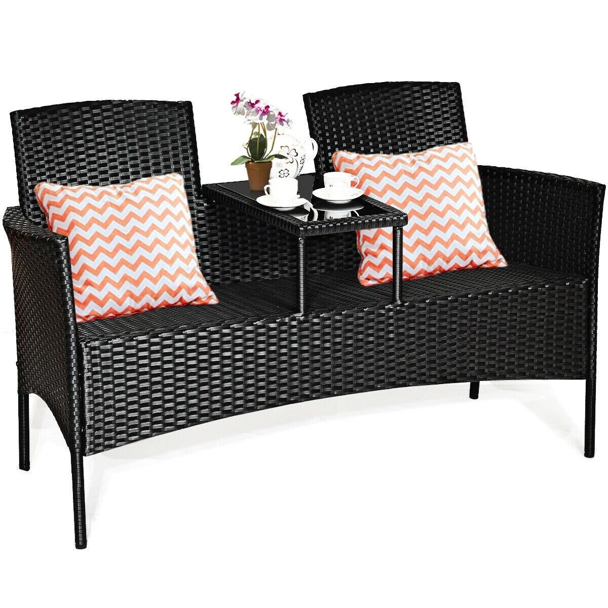 Tangkula Outdoor Rattan Furniture Wicker Patio Conversation Chair W/Cushion Red
